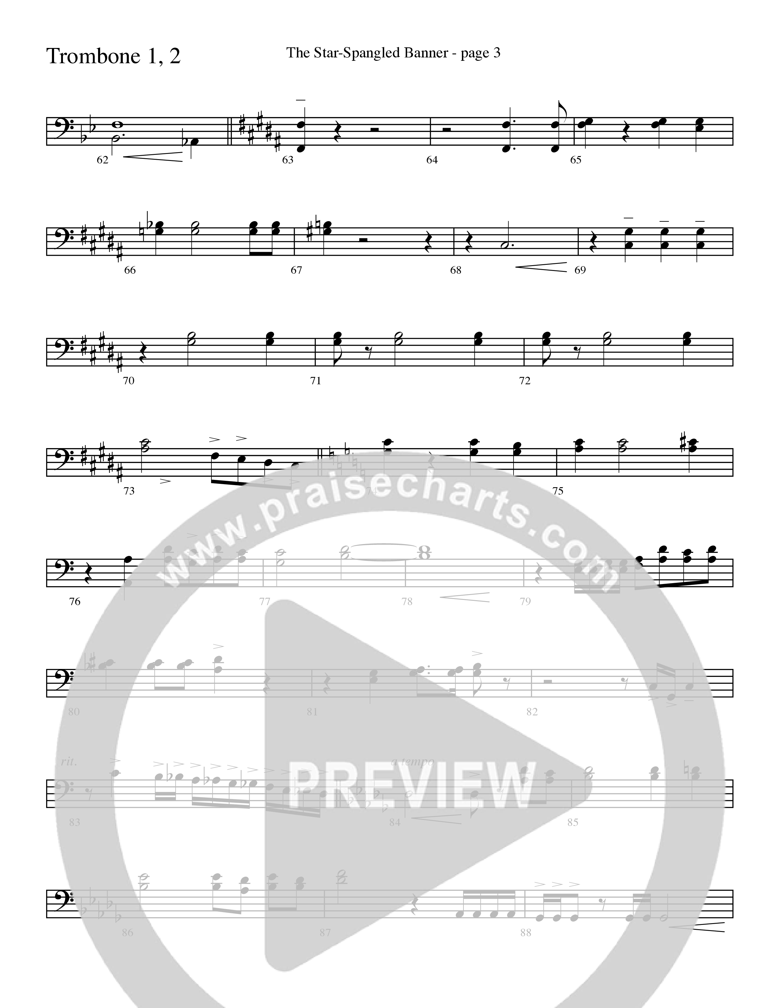 The Star-Spangled Banner (Choral Anthem SATB) Trombone 1/2 (Word Music Choral / Arr. David Clydesdale)
