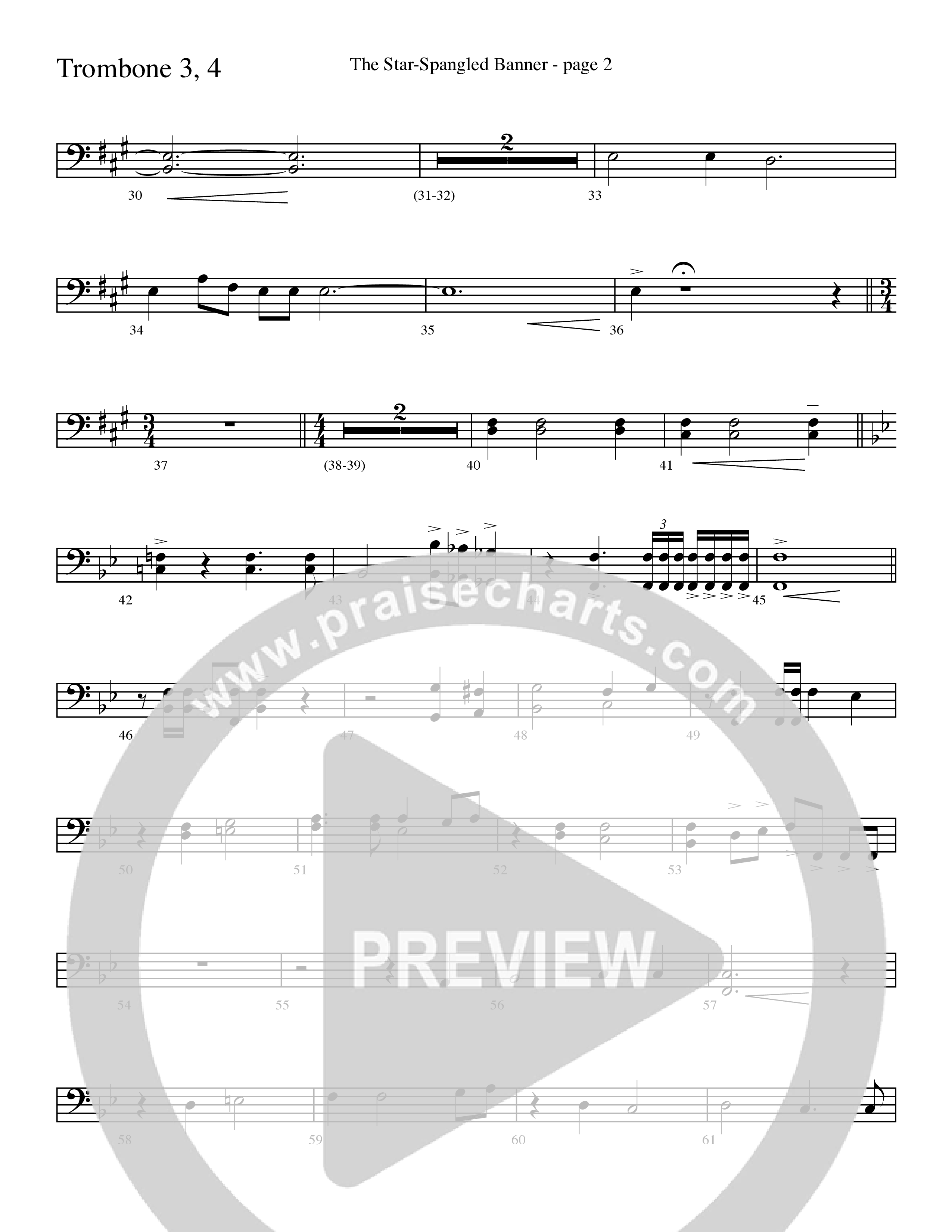 The Star-Spangled Banner (Choral Anthem SATB) Trombone 3/4 (Word Music Choral / Arr. David Clydesdale)