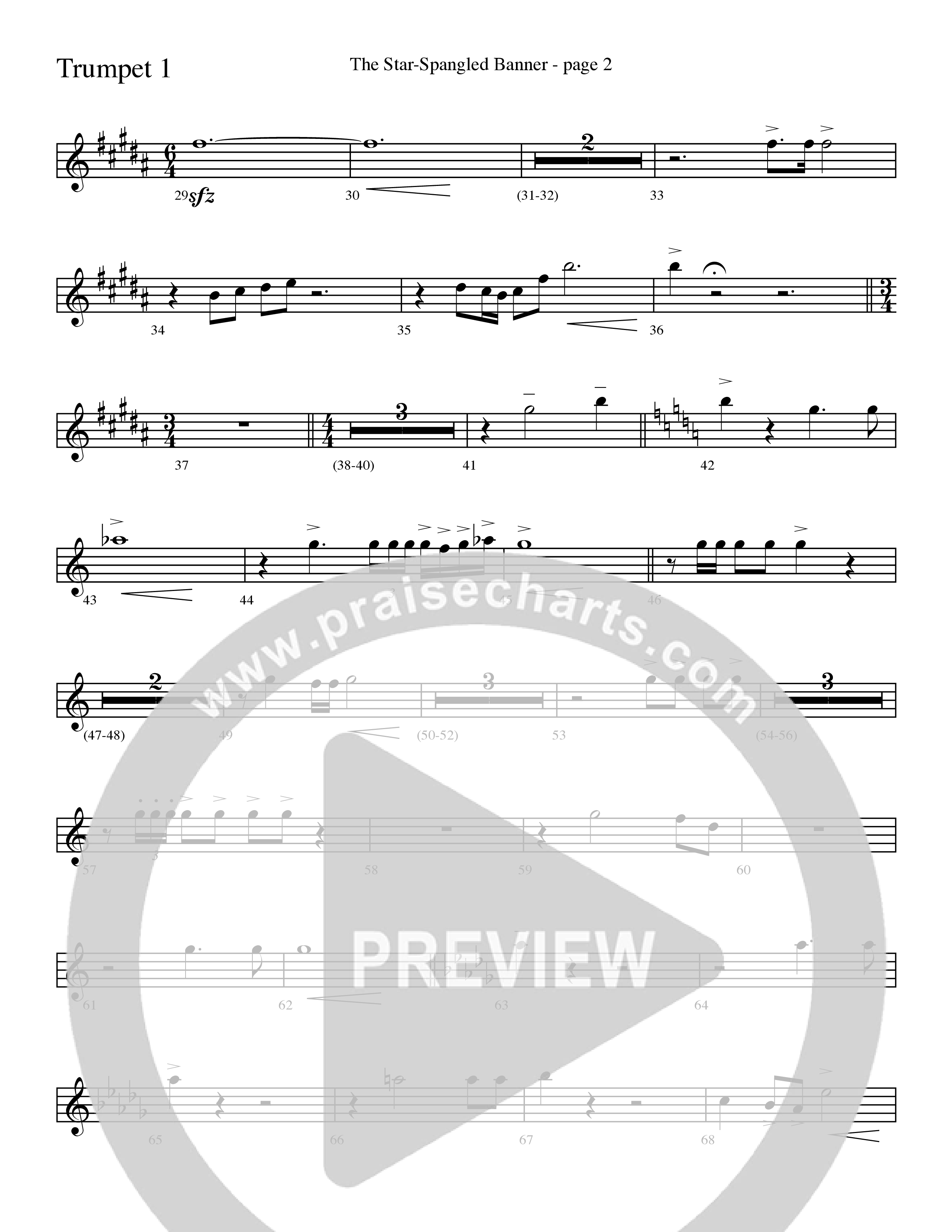 The Star-Spangled Banner (Choral Anthem SATB) Trumpet 1 (Word Music Choral / Arr. David Clydesdale)