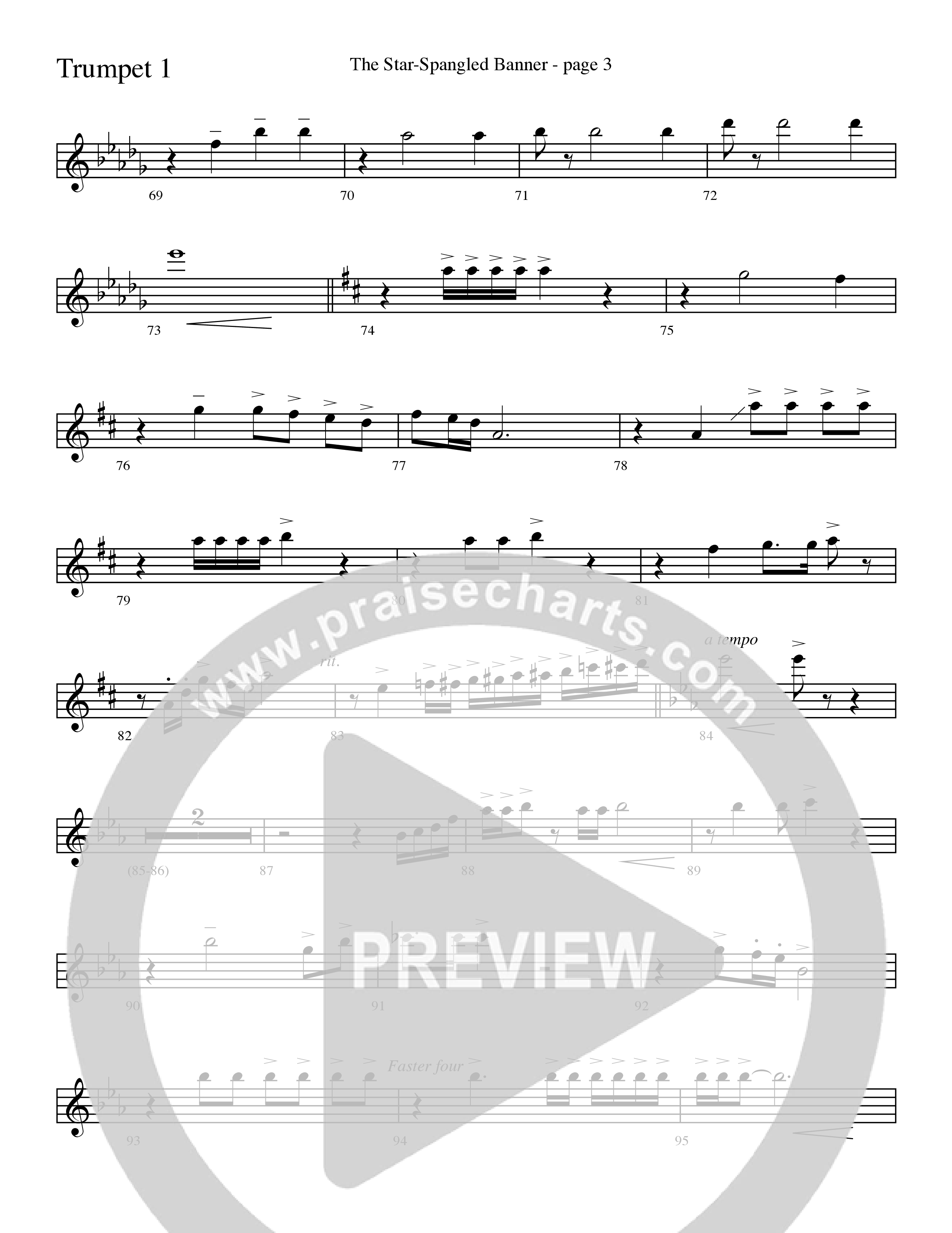 The Star-Spangled Banner (Choral Anthem SATB) Trumpet 1 (Word Music Choral / Arr. David Clydesdale)