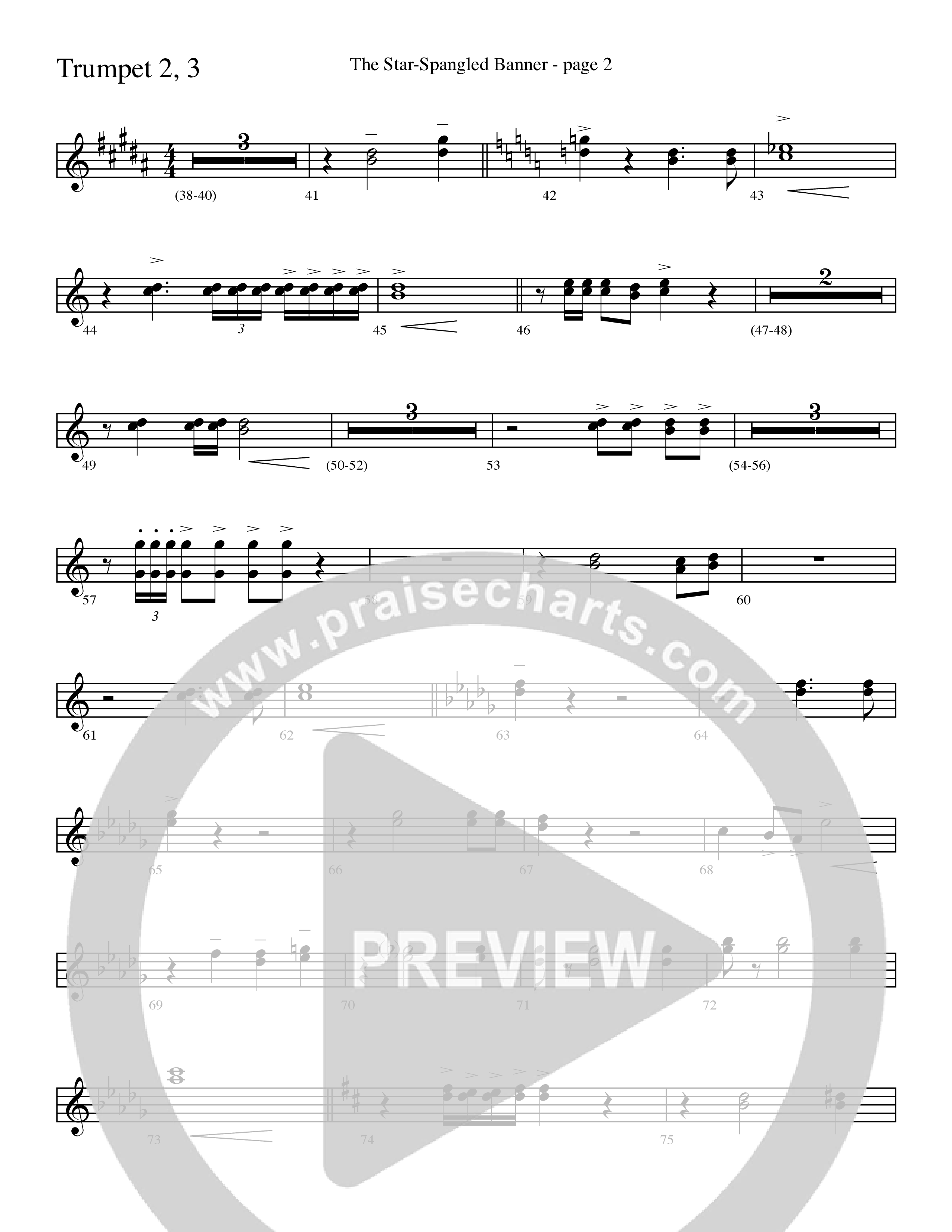 The Star-Spangled Banner (Choral Anthem SATB) Trumpet 2/3 (Word Music Choral / Arr. David Clydesdale)