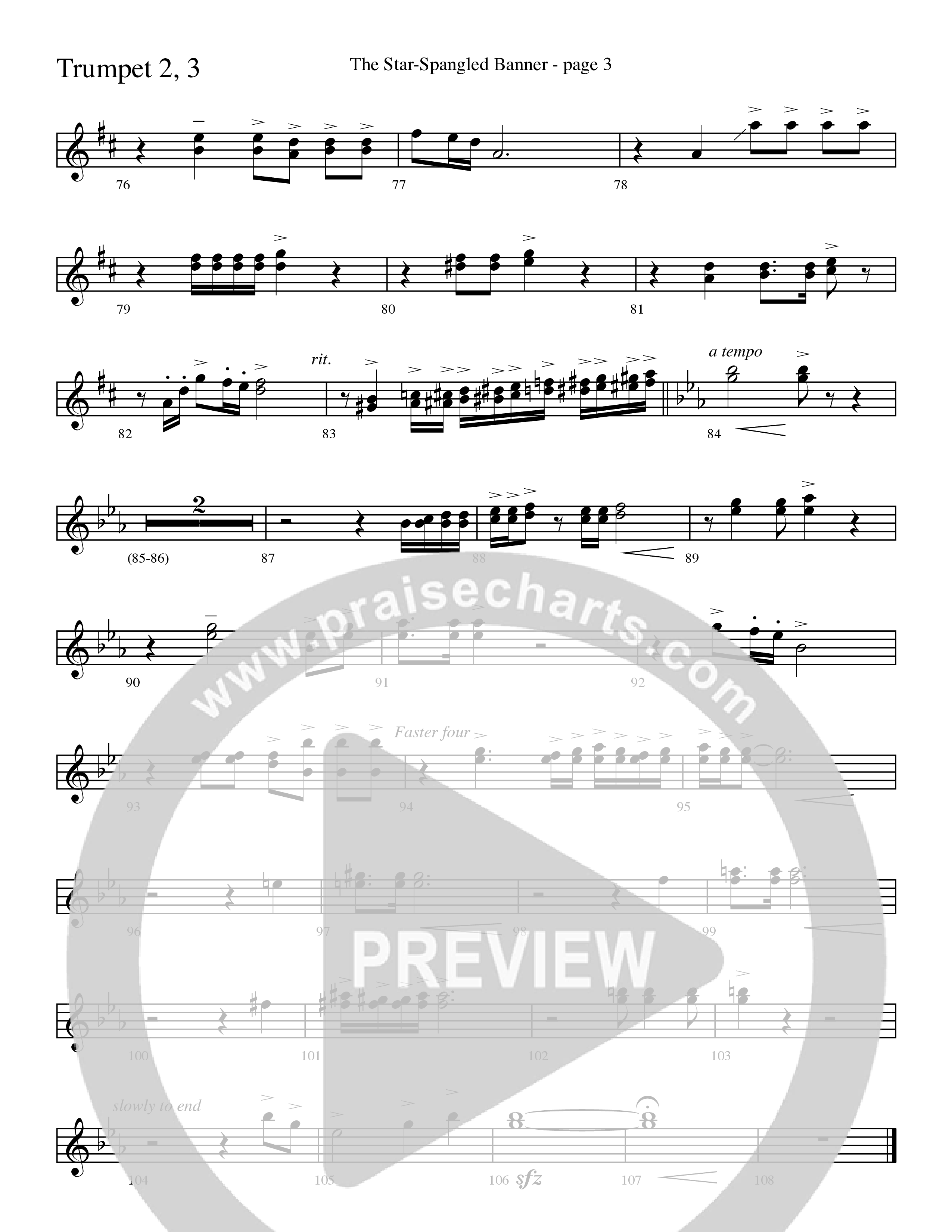 The Star-Spangled Banner (Choral Anthem SATB) Trumpet 2/3 (Word Music Choral / Arr. David Clydesdale)