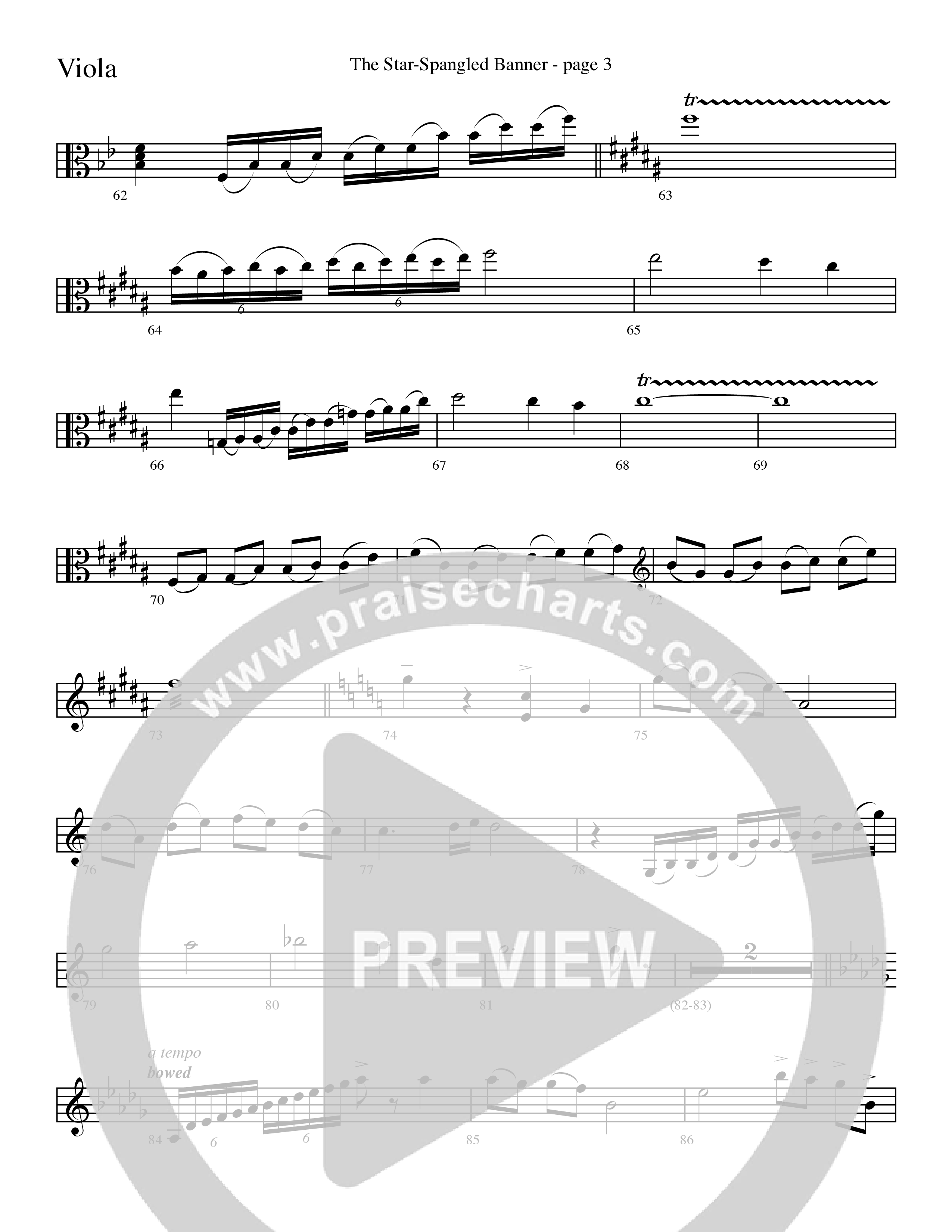 The Star-Spangled Banner (Choral Anthem SATB) Viola (Word Music Choral / Arr. David Clydesdale)