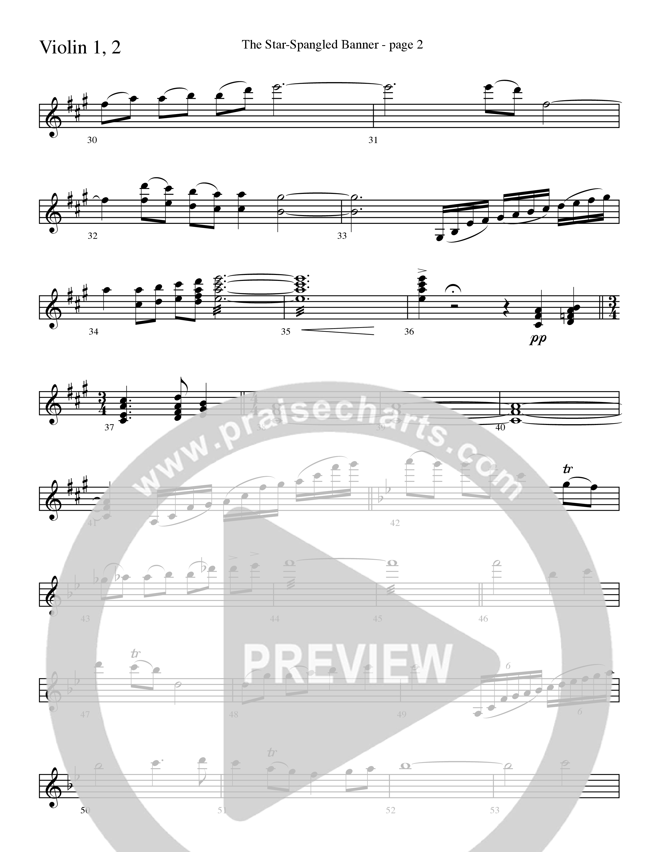 The Star-Spangled Banner (Choral Anthem SATB) Violin 1/2 (Word Music Choral / Arr. David Clydesdale)