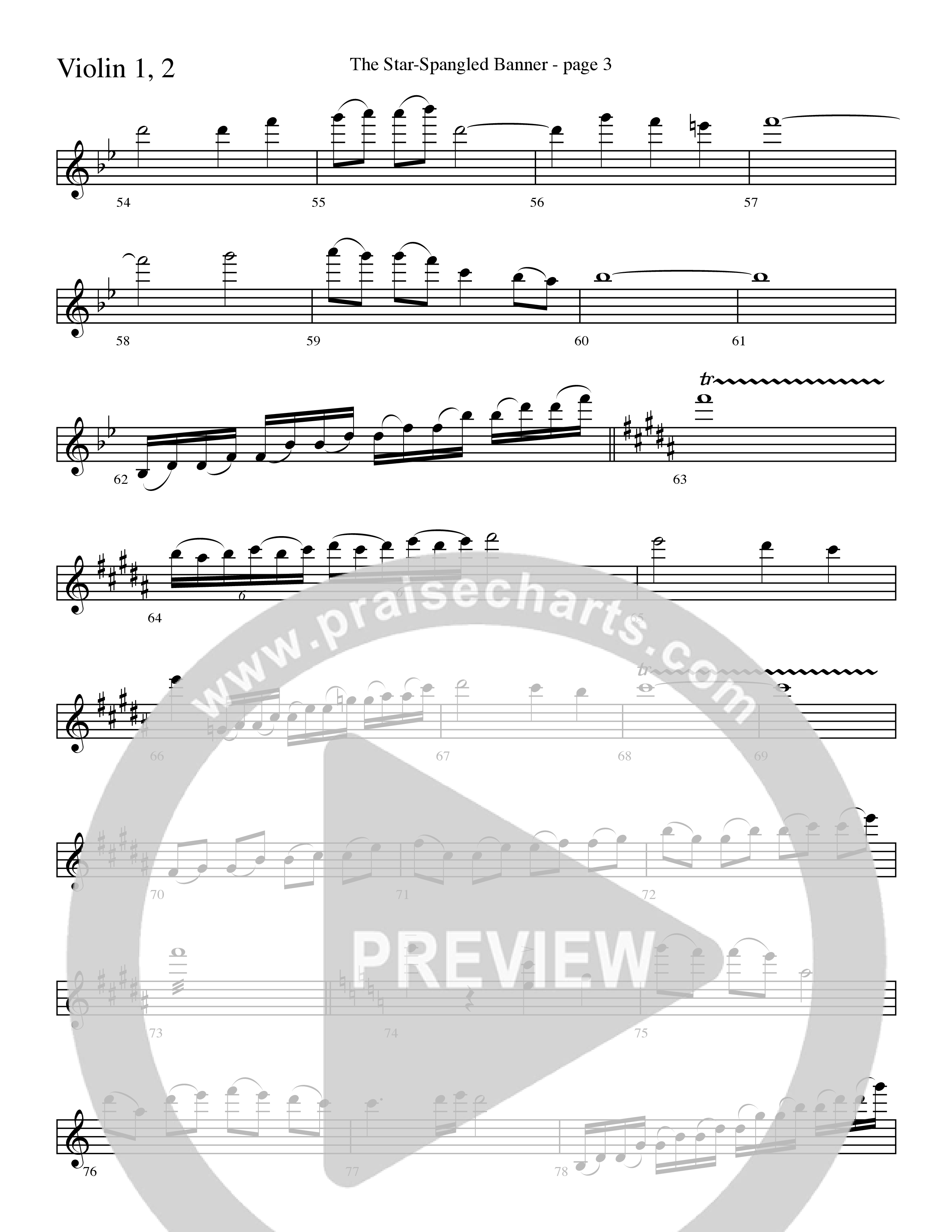 The Star-Spangled Banner (Choral Anthem SATB) Violin 1/2 (Word Music Choral / Arr. David Clydesdale)
