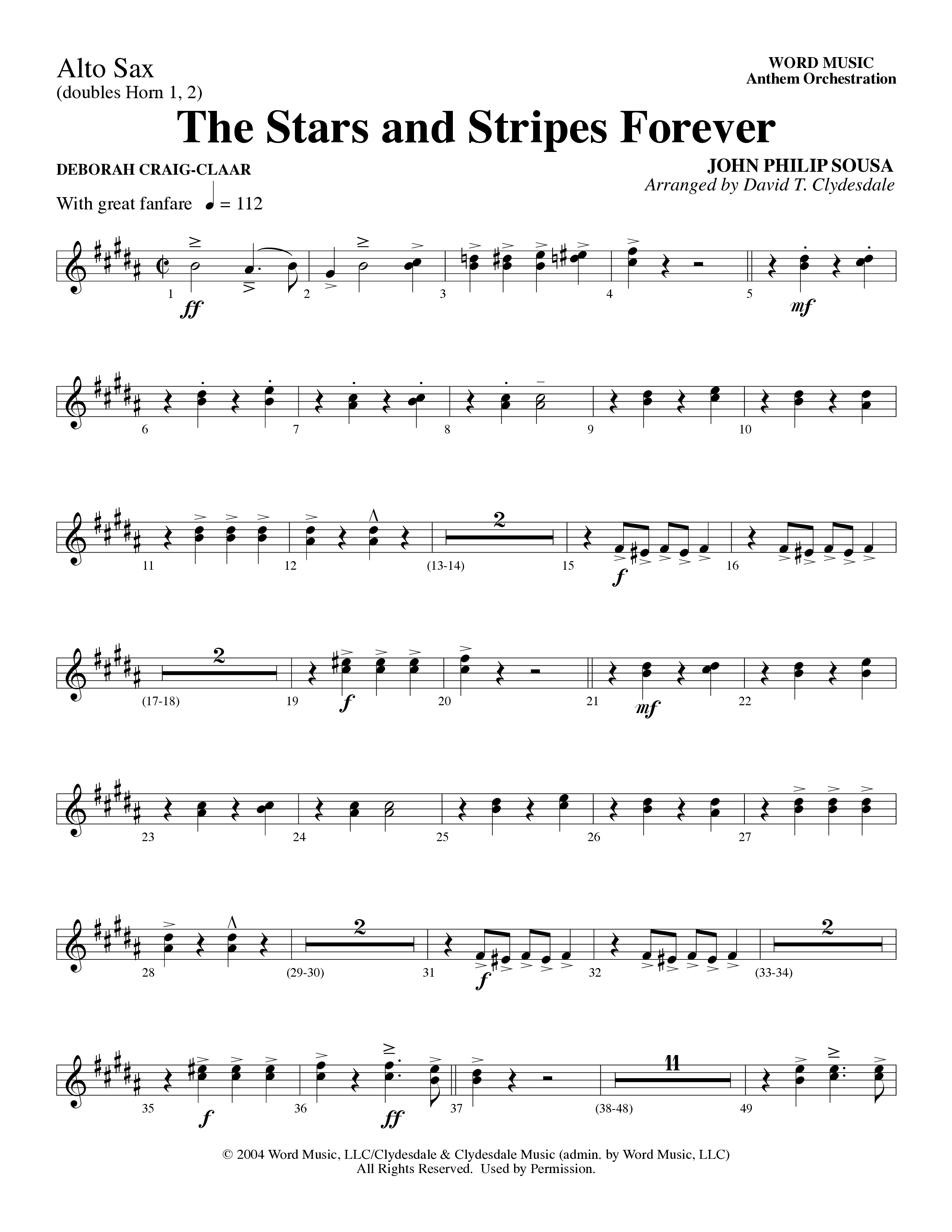 The Stars And Stripes Forever (Choral Anthem SATB) Alto Sax (Word Music Choral / Arr. David T. Clydesdale)