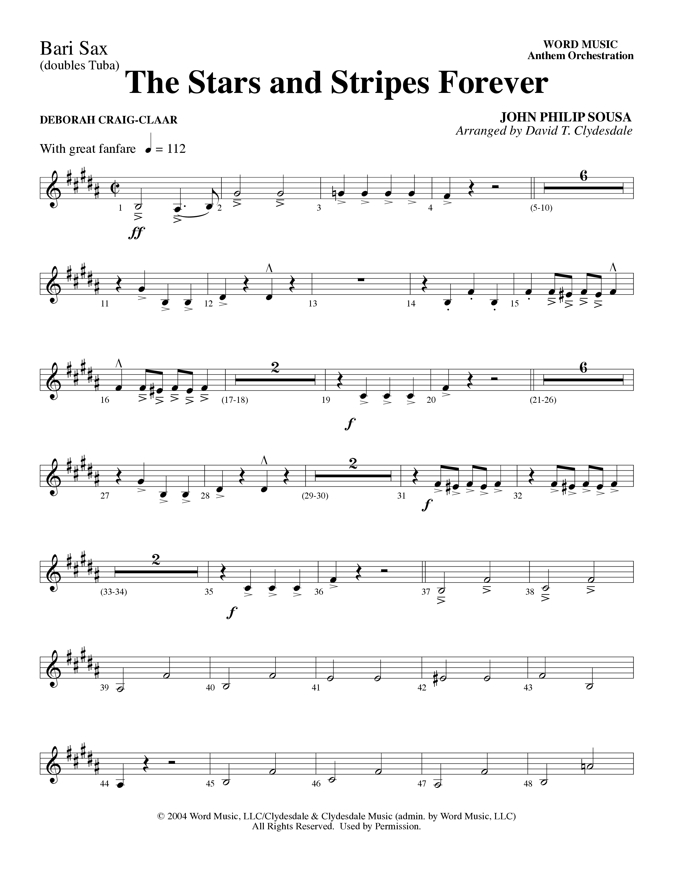 The Stars And Stripes Forever (Choral Anthem SATB) Bari Sax (Word Music Choral / Arr. David T. Clydesdale)