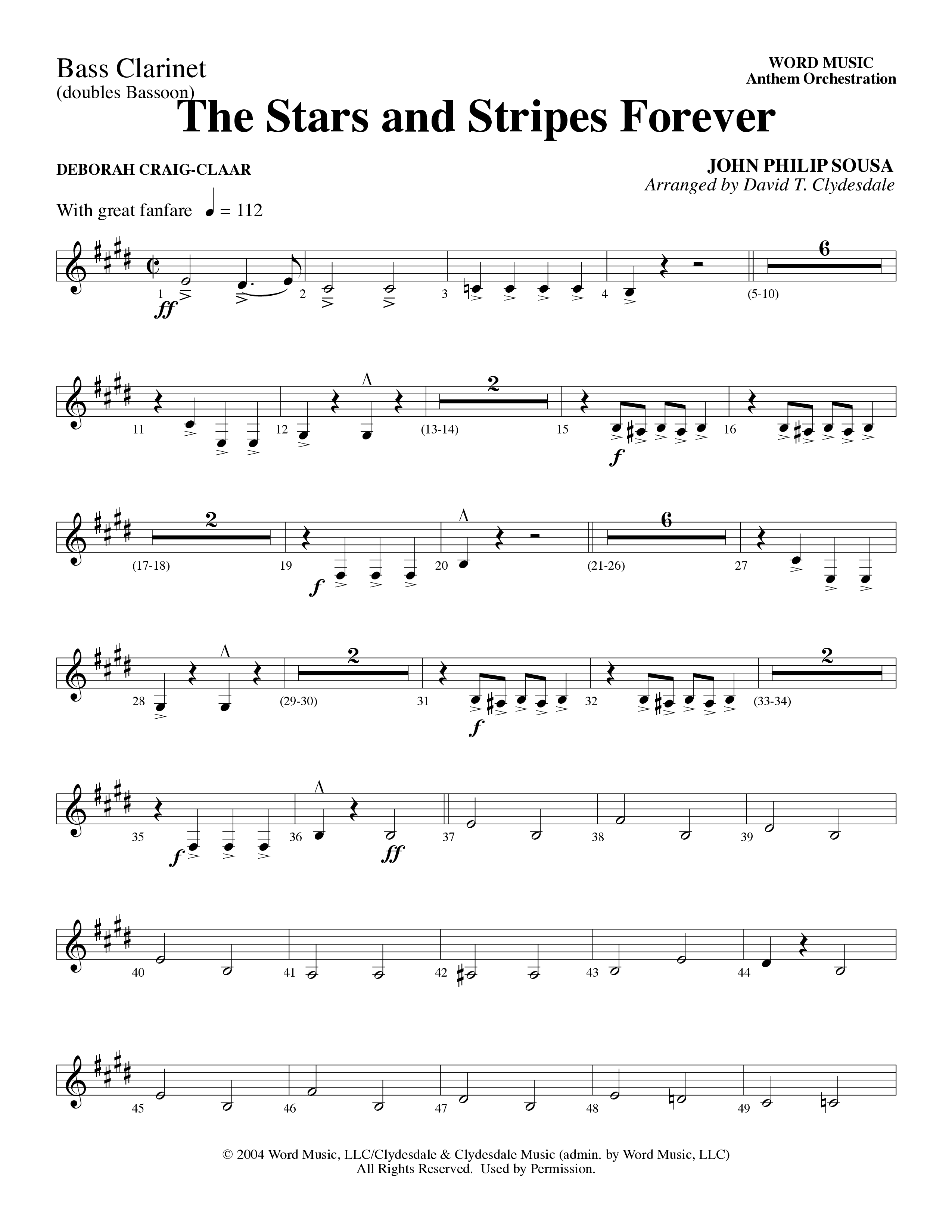 The Stars And Stripes Forever (Choral Anthem SATB) Bass Clarinet (Word Music Choral / Arr. David T. Clydesdale)