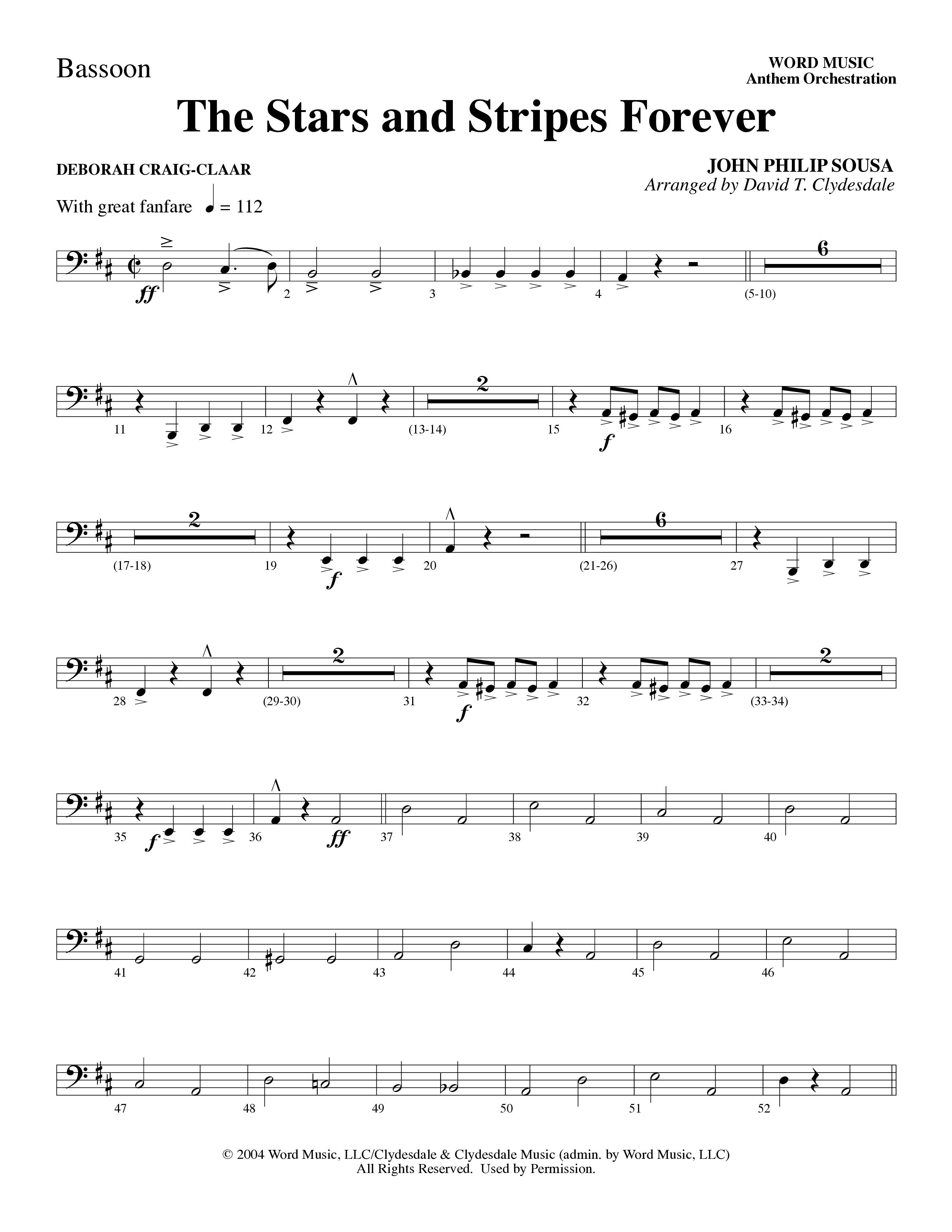 The Stars And Stripes Forever (Choral Anthem SATB) Bassoon (Word Music Choral / Arr. David T. Clydesdale)