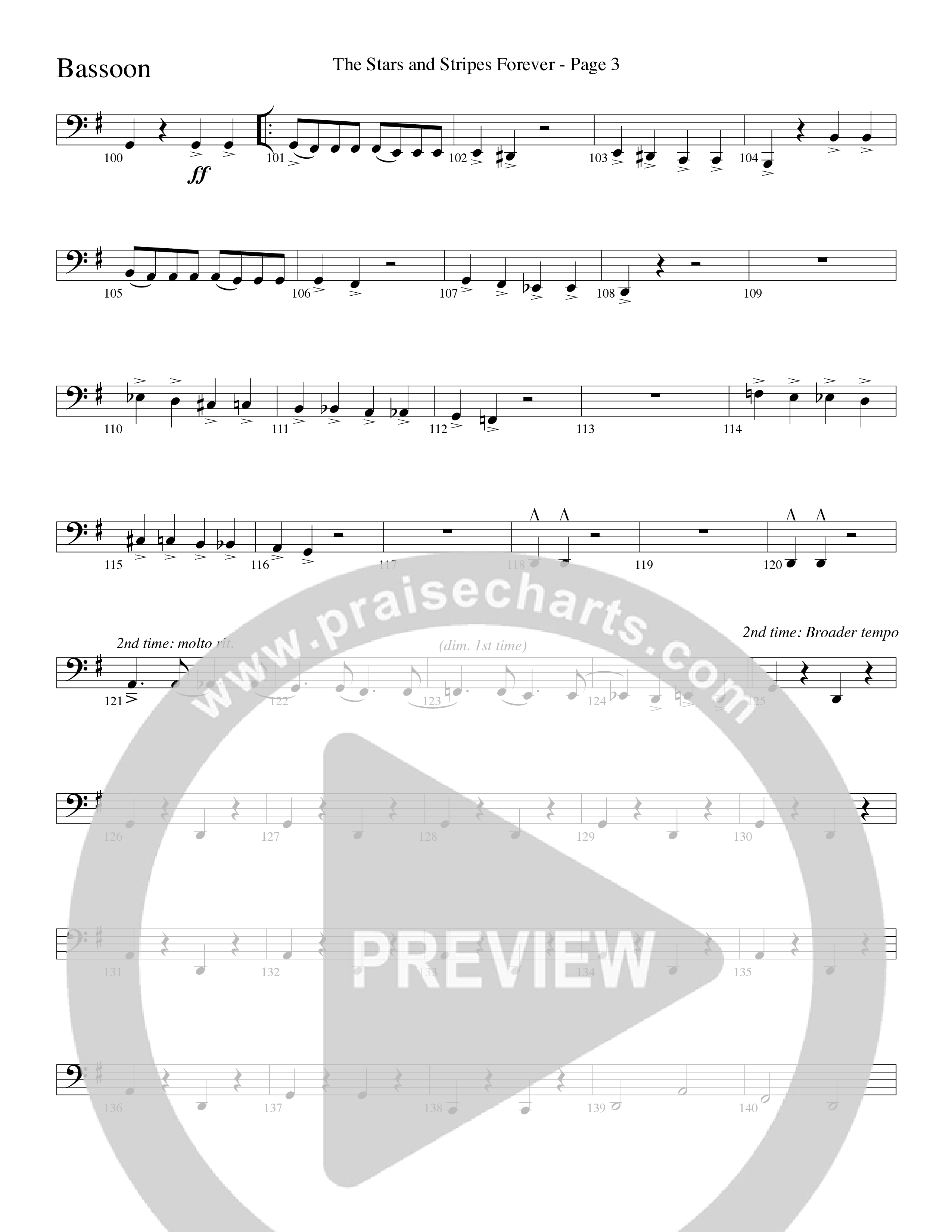 The Stars And Stripes Forever (Choral Anthem SATB) Bassoon (Word Music Choral / Arr. David T. Clydesdale)