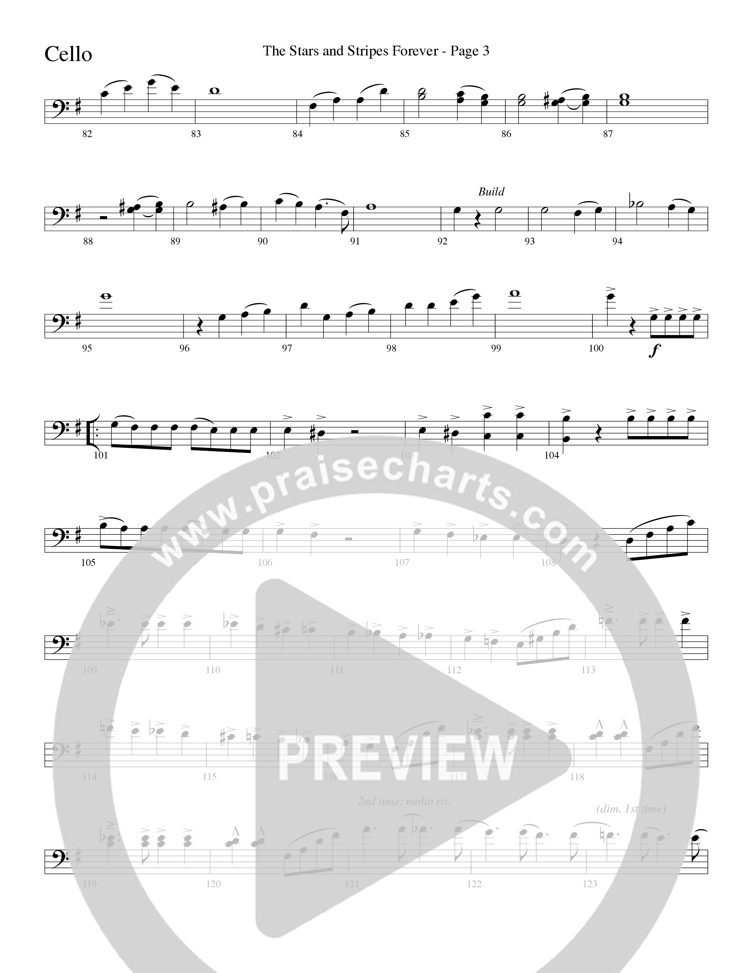 The Stars And Stripes Forever (Choral Anthem SATB) Cello (Word Music Choral / Arr. David T. Clydesdale)