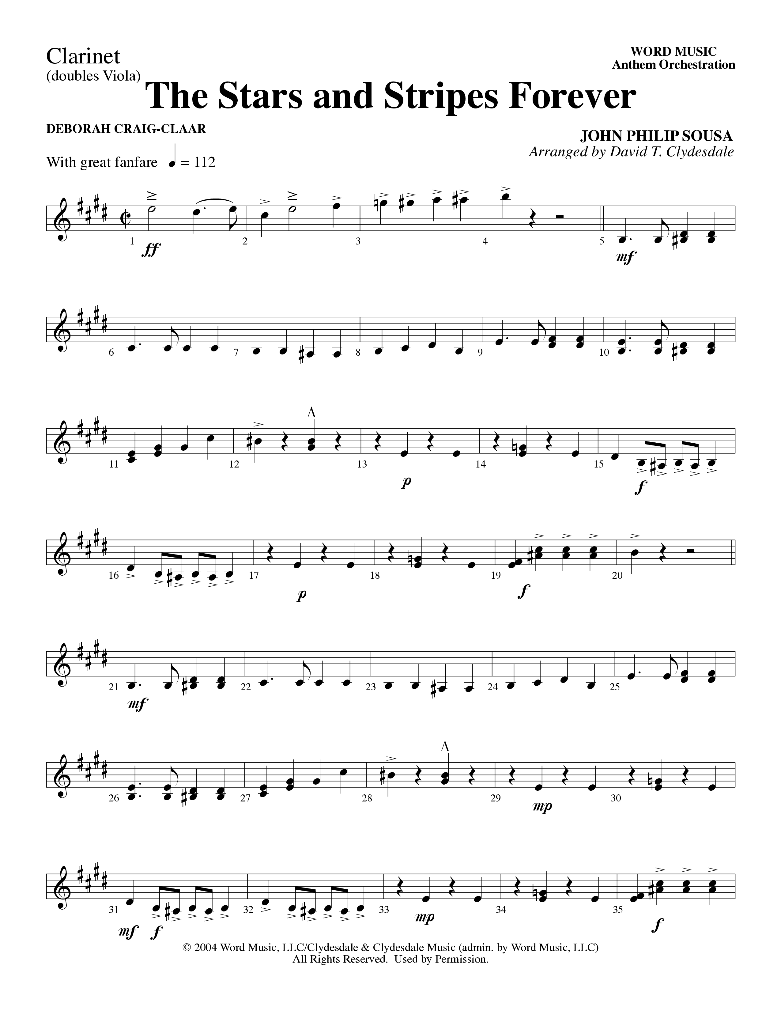 The Stars And Stripes Forever (Choral Anthem SATB) Clarinet (Word Music Choral / Arr. David T. Clydesdale)