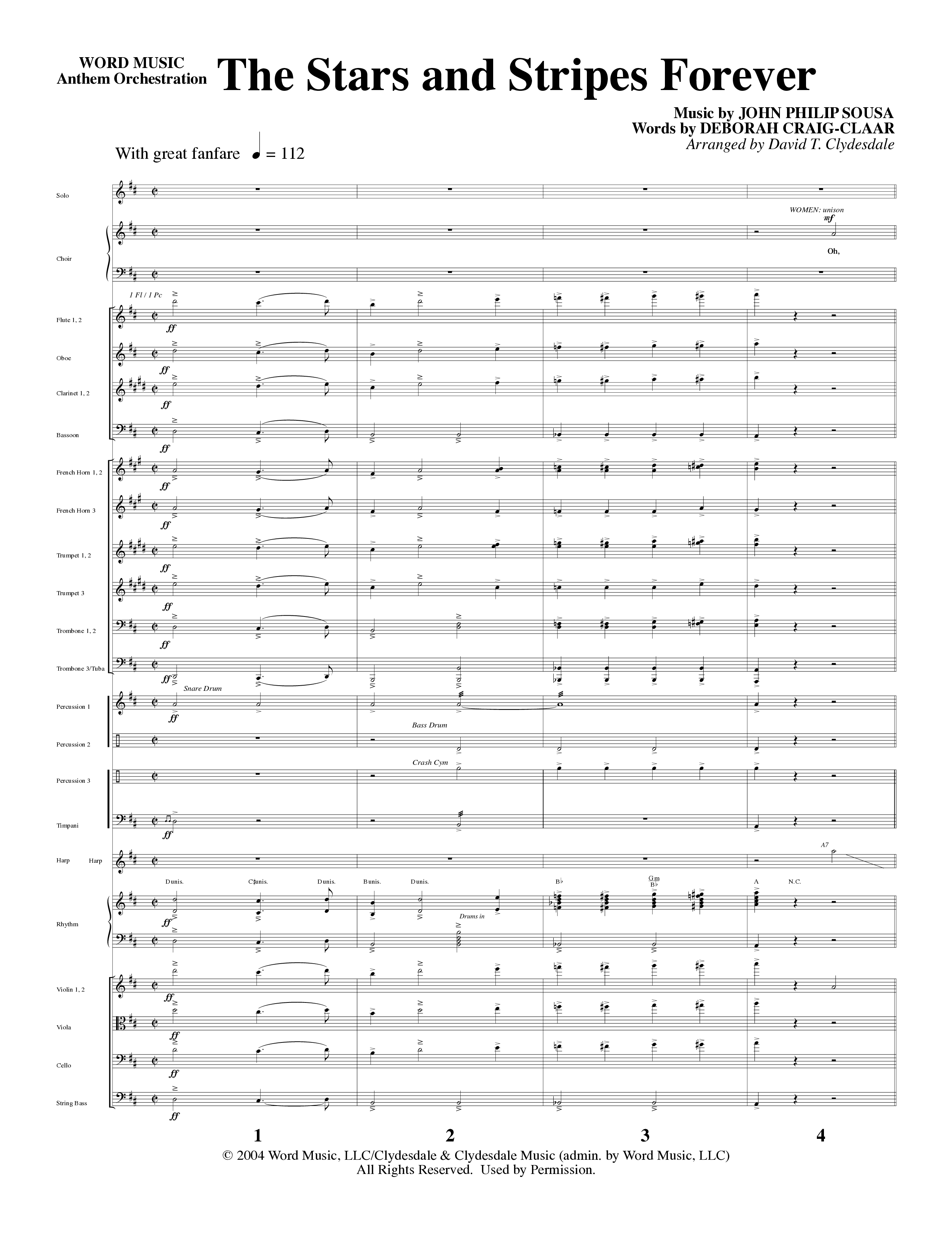 The Stars And Stripes Forever (Choral Anthem SATB) Orchestration (Word Music Choral / Arr. David T. Clydesdale)