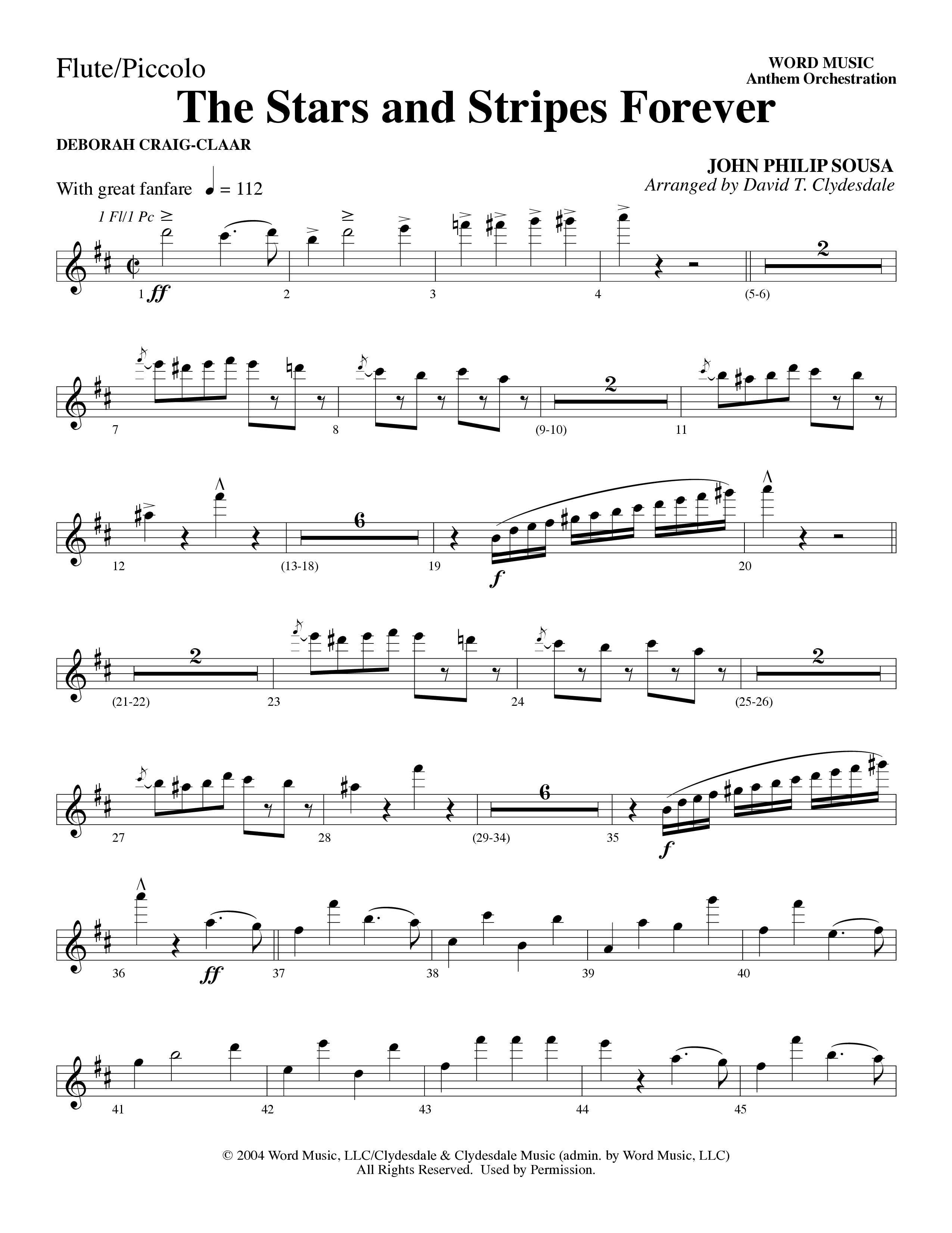 The Stars And Stripes Forever (Choral Anthem SATB) Flute/Piccolo (Word Music Choral / Arr. David T. Clydesdale)