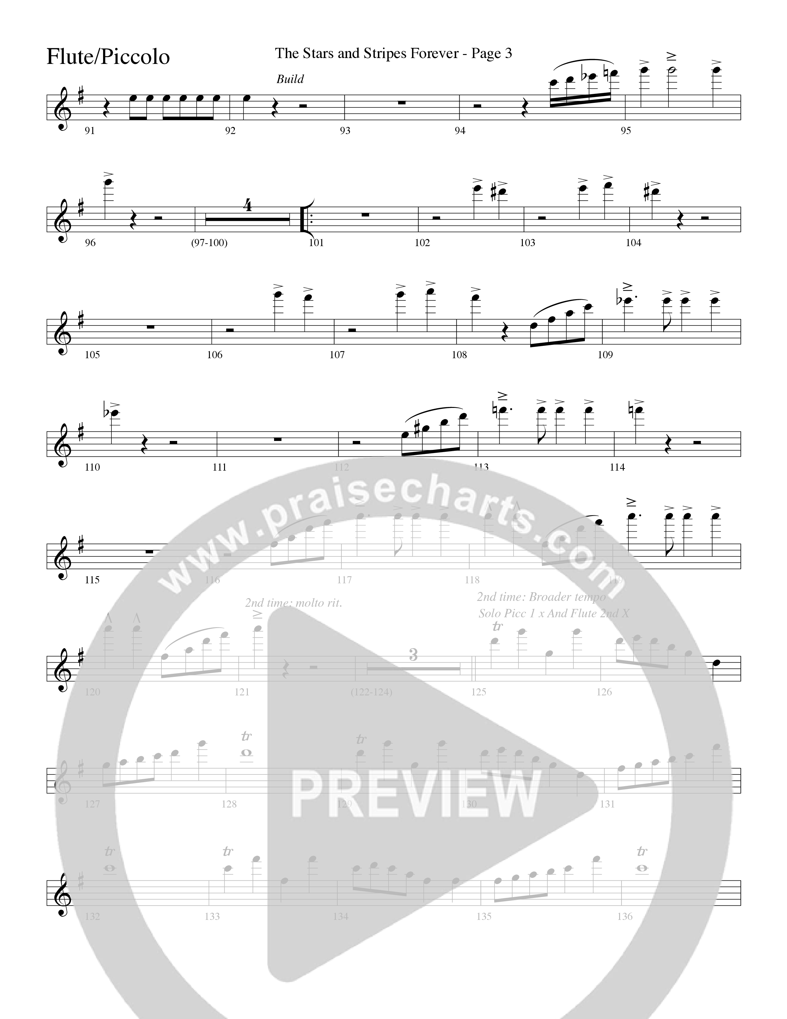 The Stars And Stripes Forever (Choral Anthem SATB) Flute/Piccolo (Word Music Choral / Arr. David T. Clydesdale)