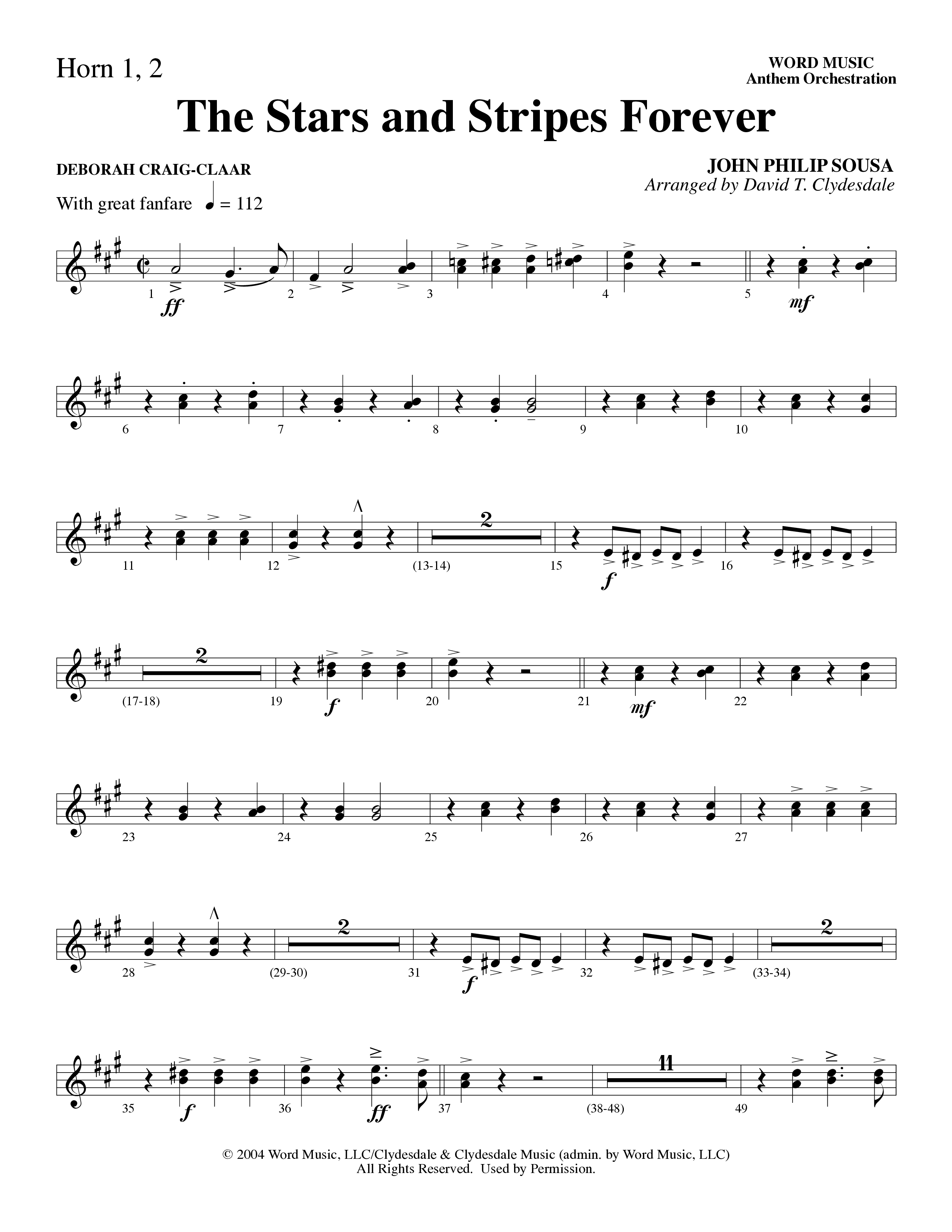 The Stars And Stripes Forever (Choral Anthem SATB) French Horn 1/2 (Word Music Choral / Arr. David T. Clydesdale)