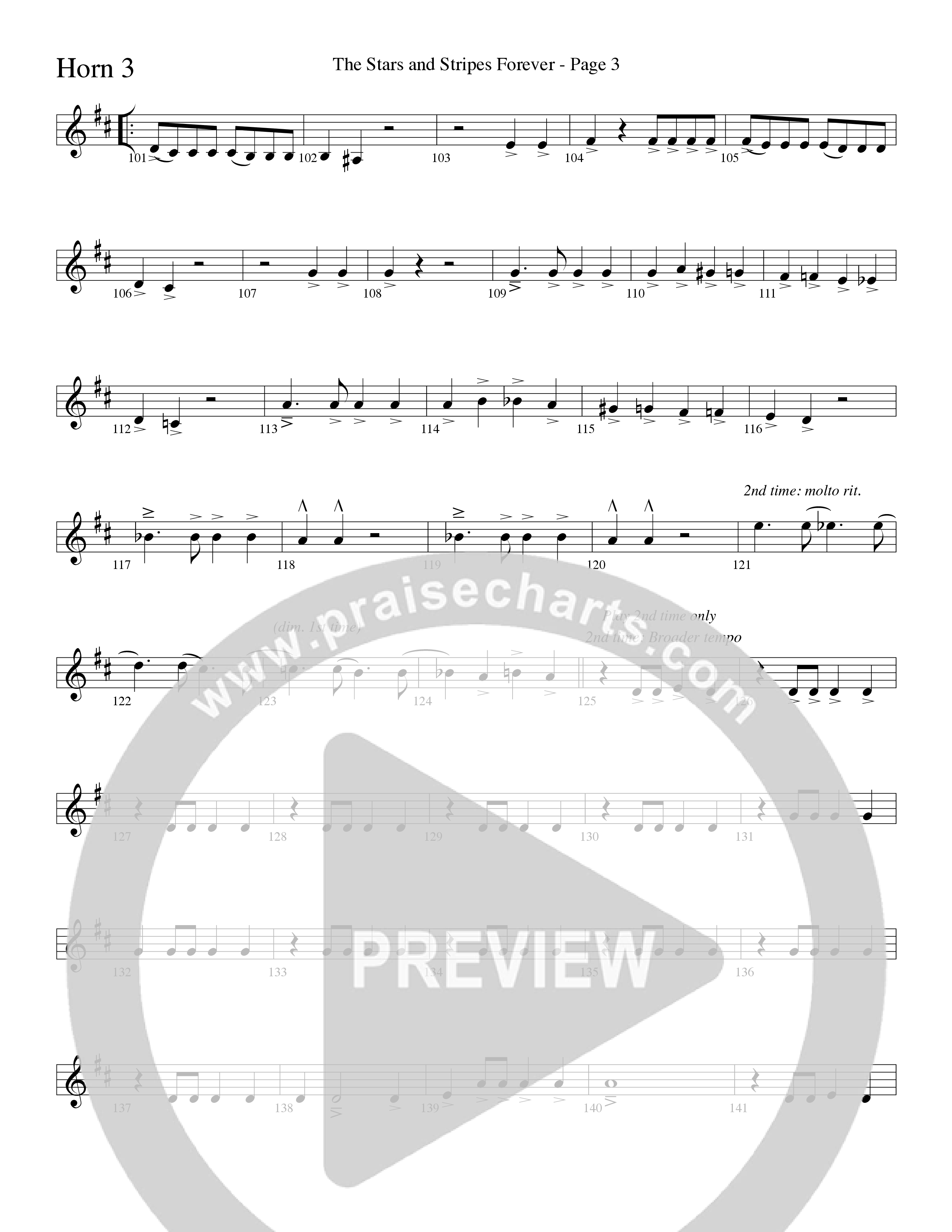 The Stars And Stripes Forever (Choral Anthem SATB) French Horn 3 (Word Music Choral / Arr. David T. Clydesdale)
