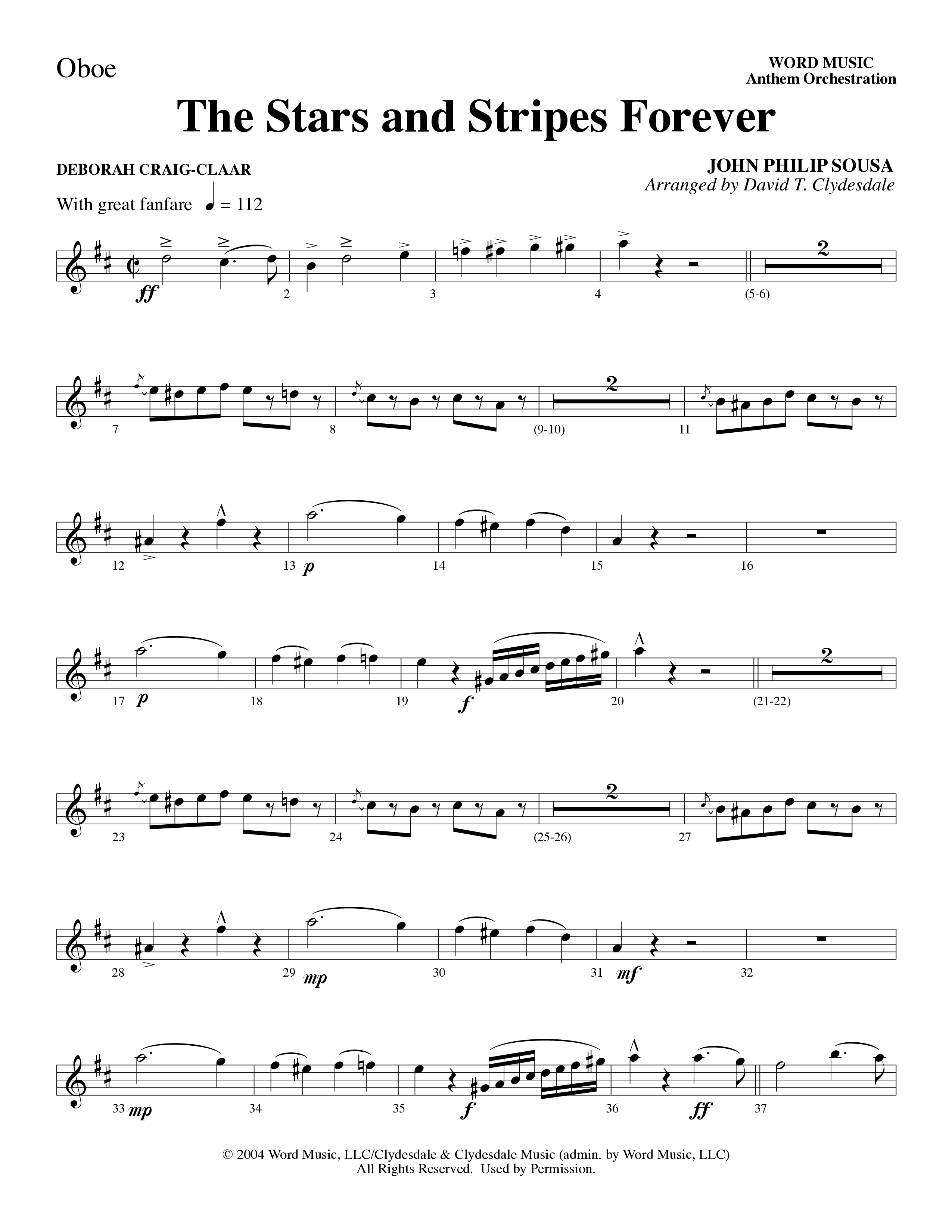The Stars And Stripes Forever (Choral Anthem SATB) Oboe (Word Music Choral / Arr. David T. Clydesdale)