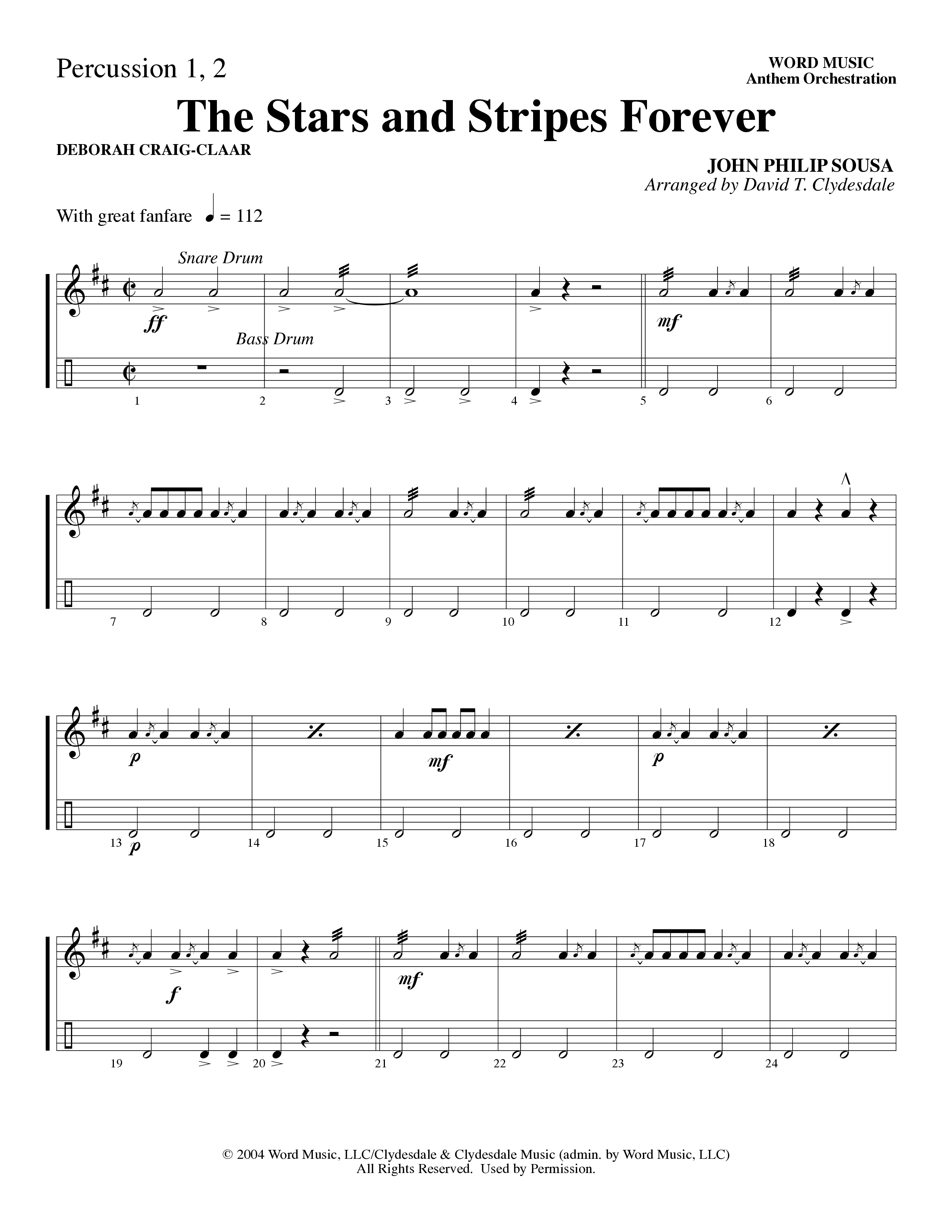 The Stars And Stripes Forever (Choral Anthem SATB) Percussion (Word Music Choral / Arr. David T. Clydesdale)