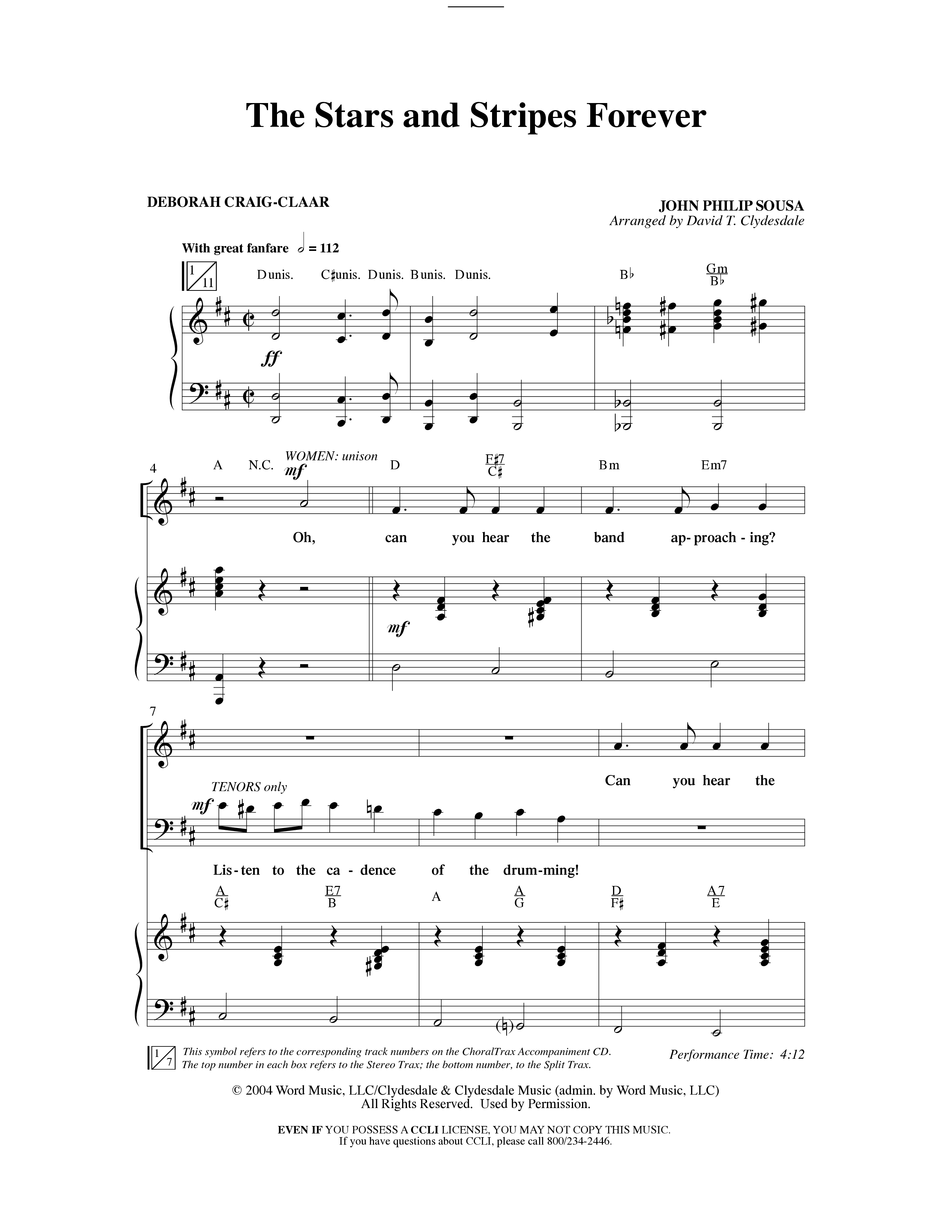 The Stars And Stripes Forever (Choral Anthem SATB) Anthem (SATB/Piano) (Word Music Choral / Arr. David T. Clydesdale)