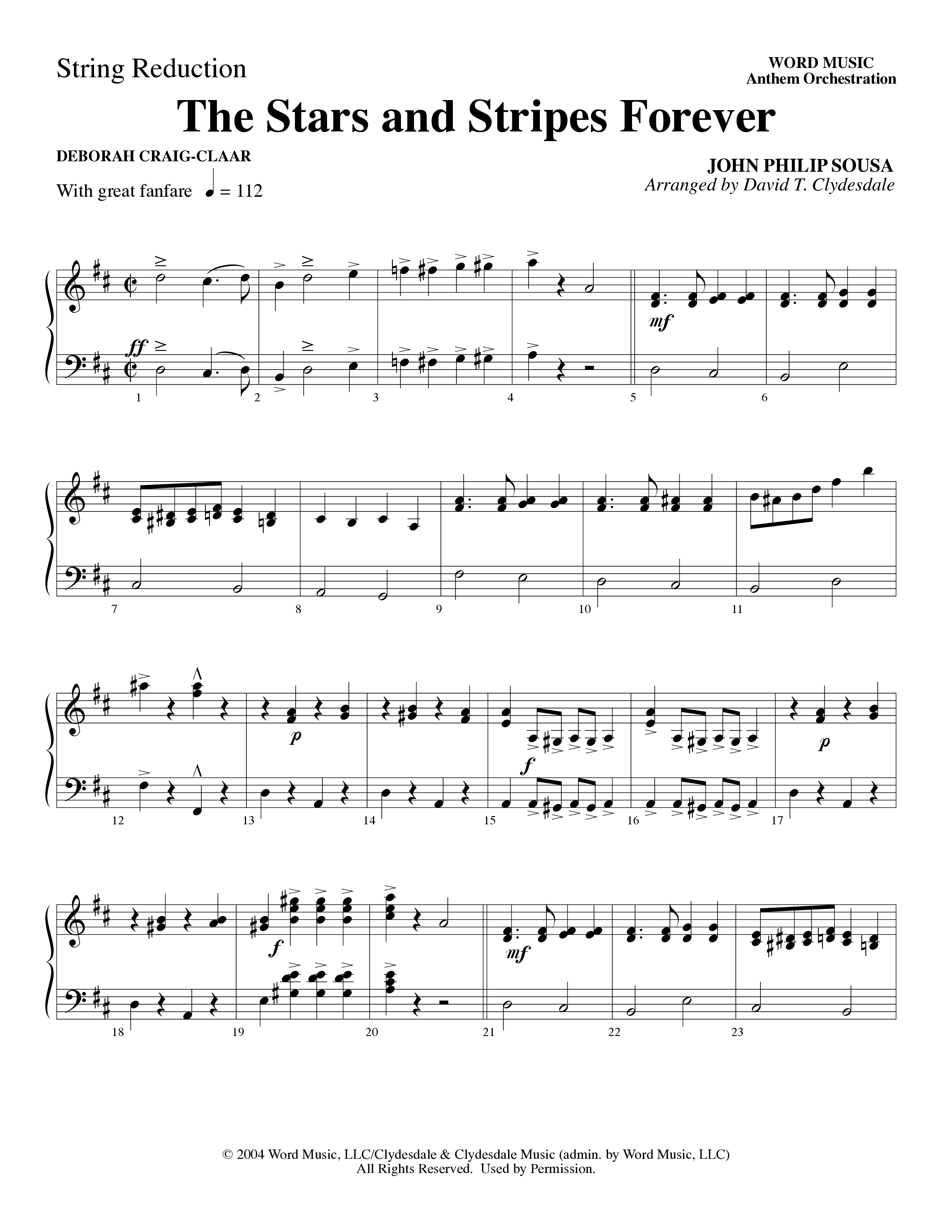 The Stars And Stripes Forever (Choral Anthem SATB) String Reduction (Word Music Choral / Arr. David T. Clydesdale)