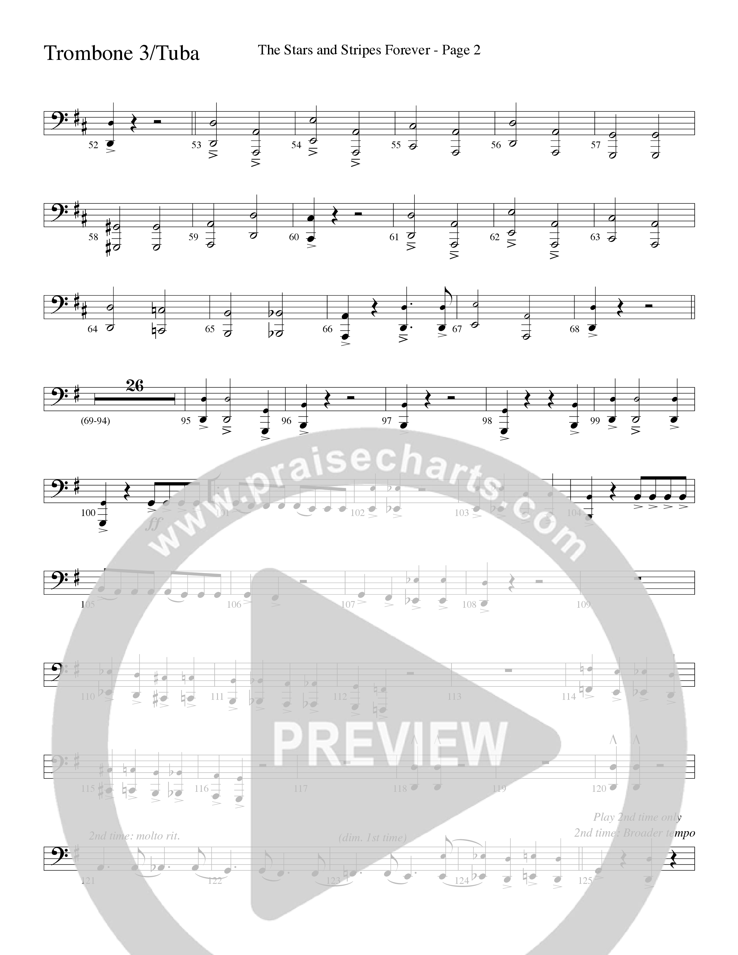 The Stars And Stripes Forever (Choral Anthem SATB) Trombone 3/Tuba (Word Music Choral / Arr. David T. Clydesdale)