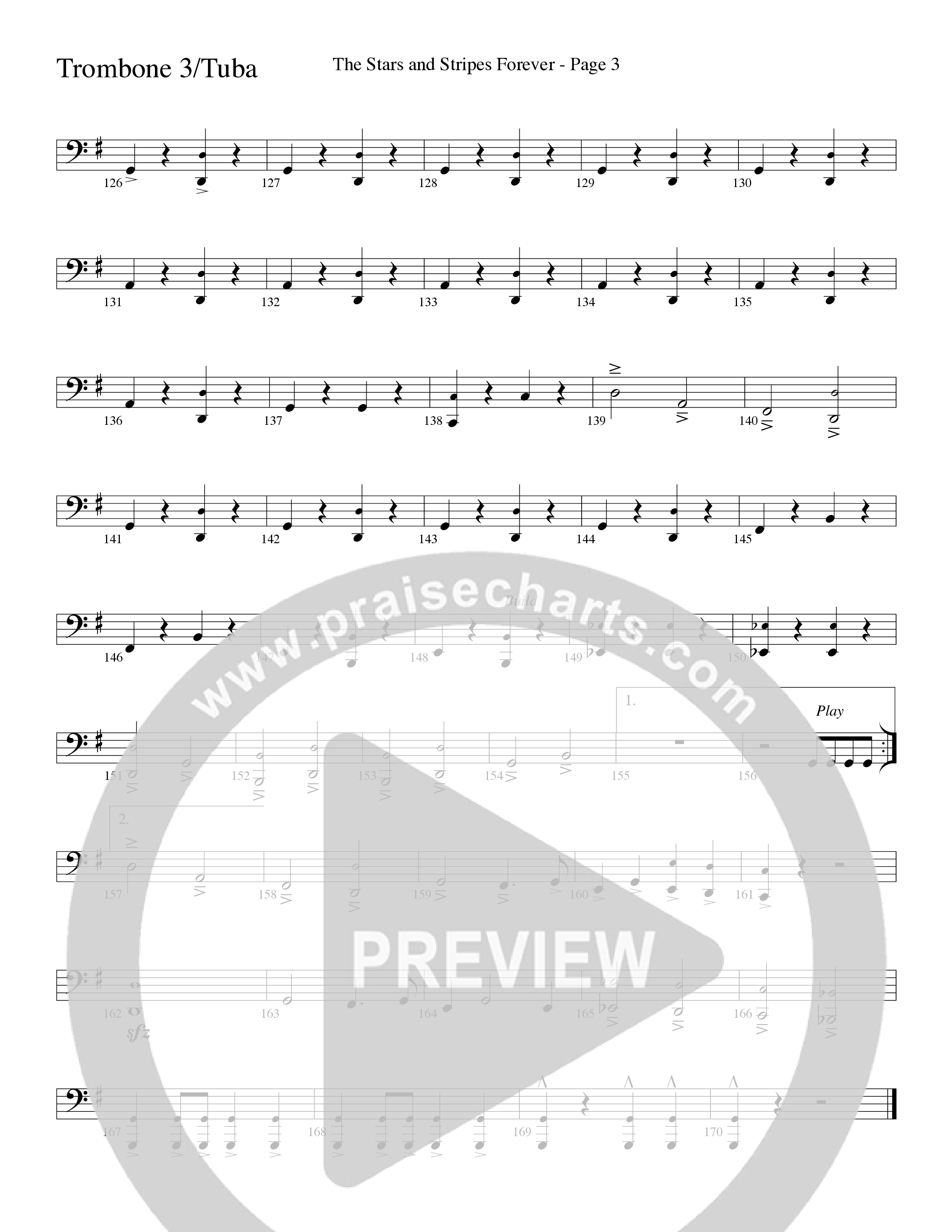 The Stars And Stripes Forever (Choral Anthem SATB) Trombone 3/Tuba (Word Music Choral / Arr. David T. Clydesdale)