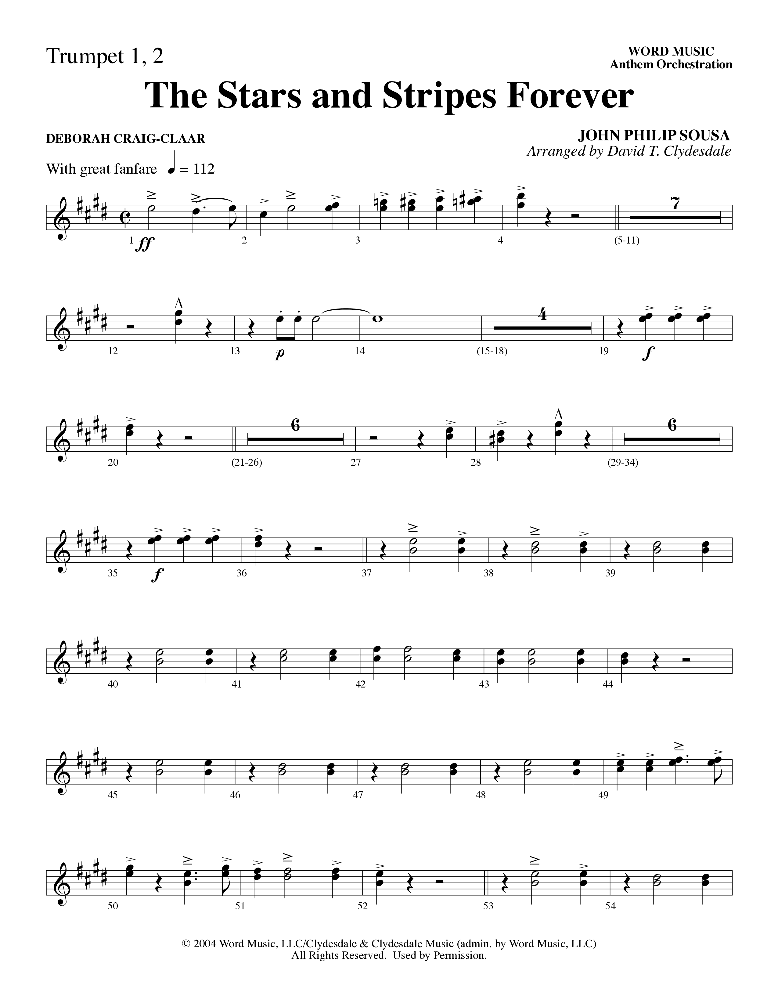 The Stars And Stripes Forever (Choral Anthem SATB) Trumpet 1,2 (Word Music Choral / Arr. David T. Clydesdale)