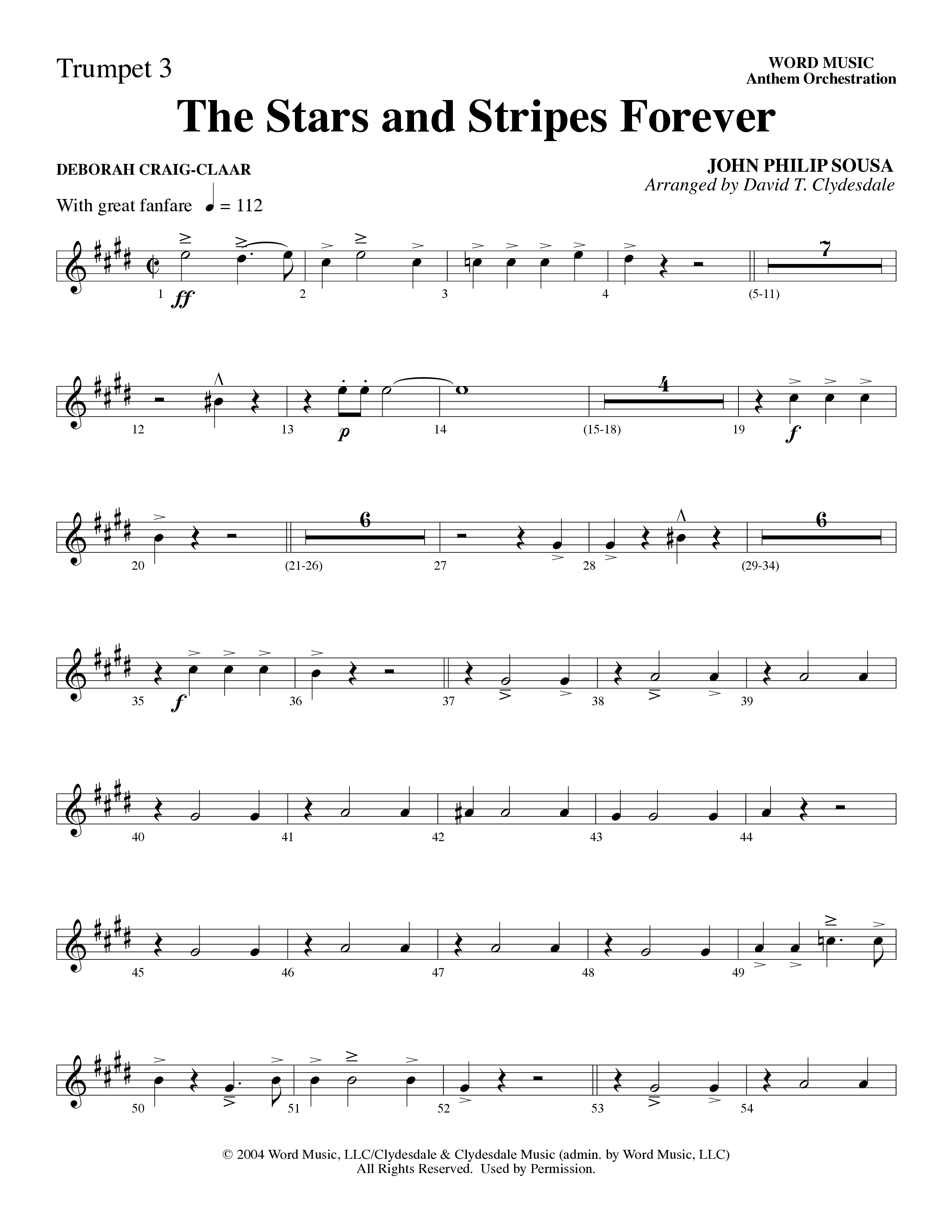 The Stars And Stripes Forever (Choral Anthem SATB) Trumpet 3 (Word Music Choral / Arr. David T. Clydesdale)