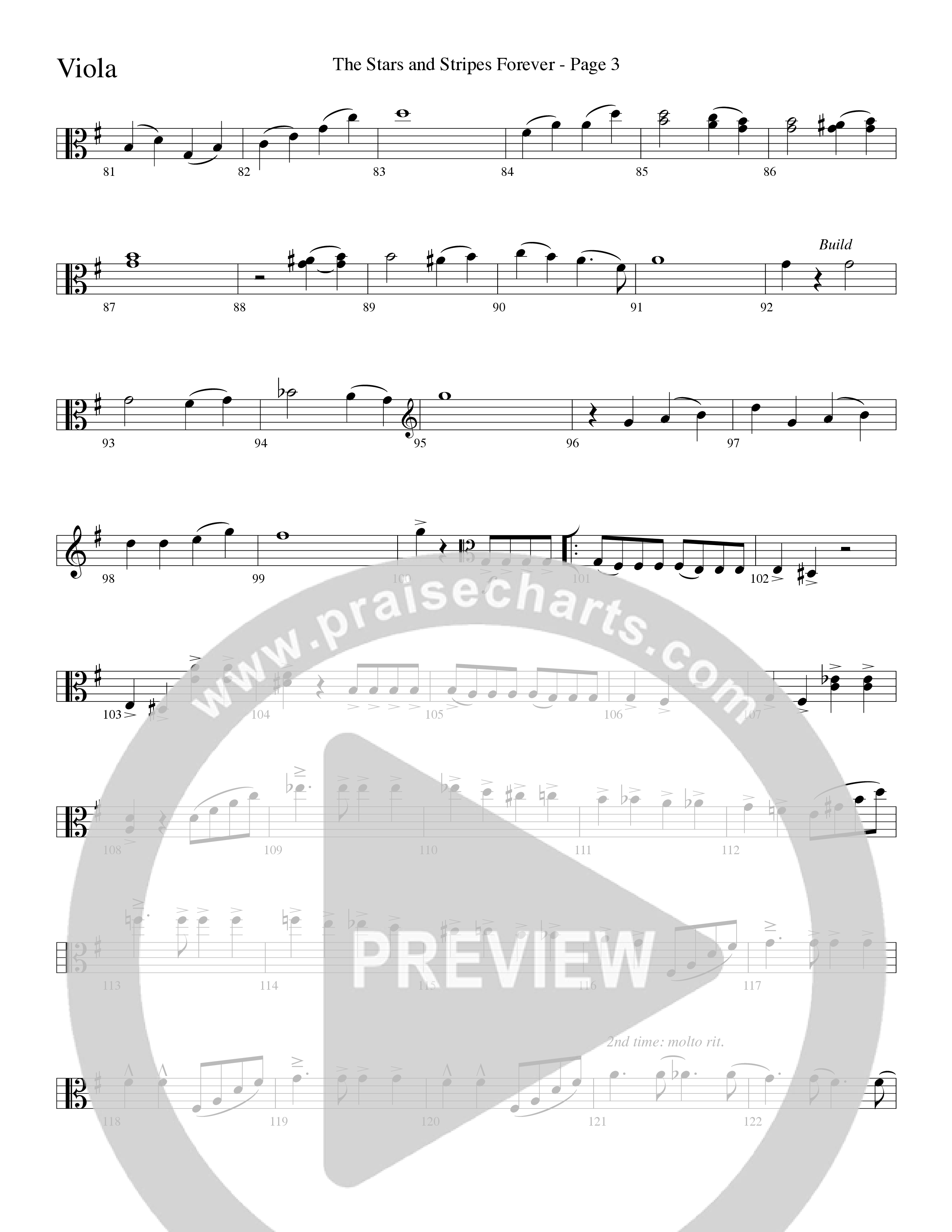 The Stars And Stripes Forever (Choral Anthem SATB) Viola (Word Music Choral / Arr. David T. Clydesdale)