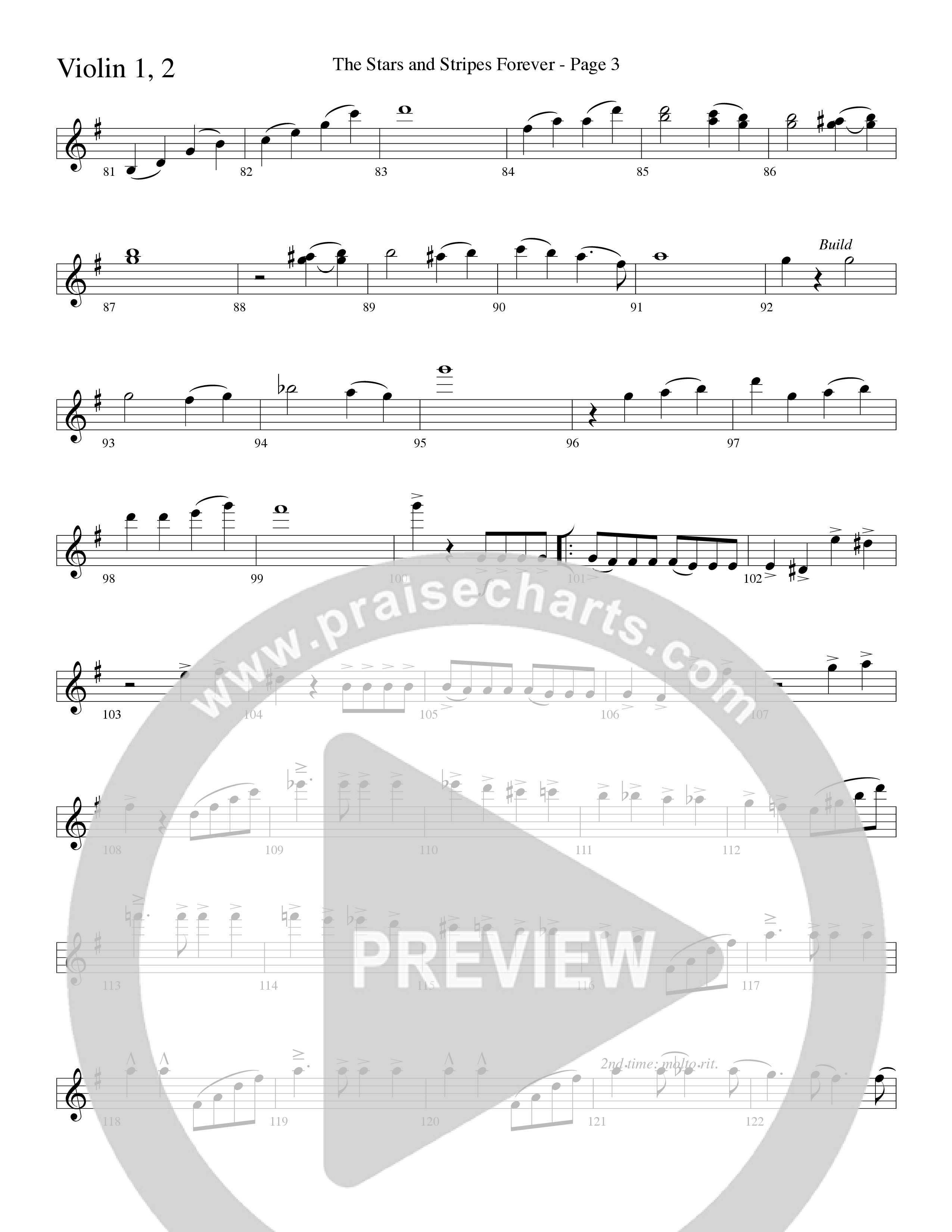 The Stars And Stripes Forever (Choral Anthem SATB) Violin 1/2 (Word Music Choral / Arr. David T. Clydesdale)
