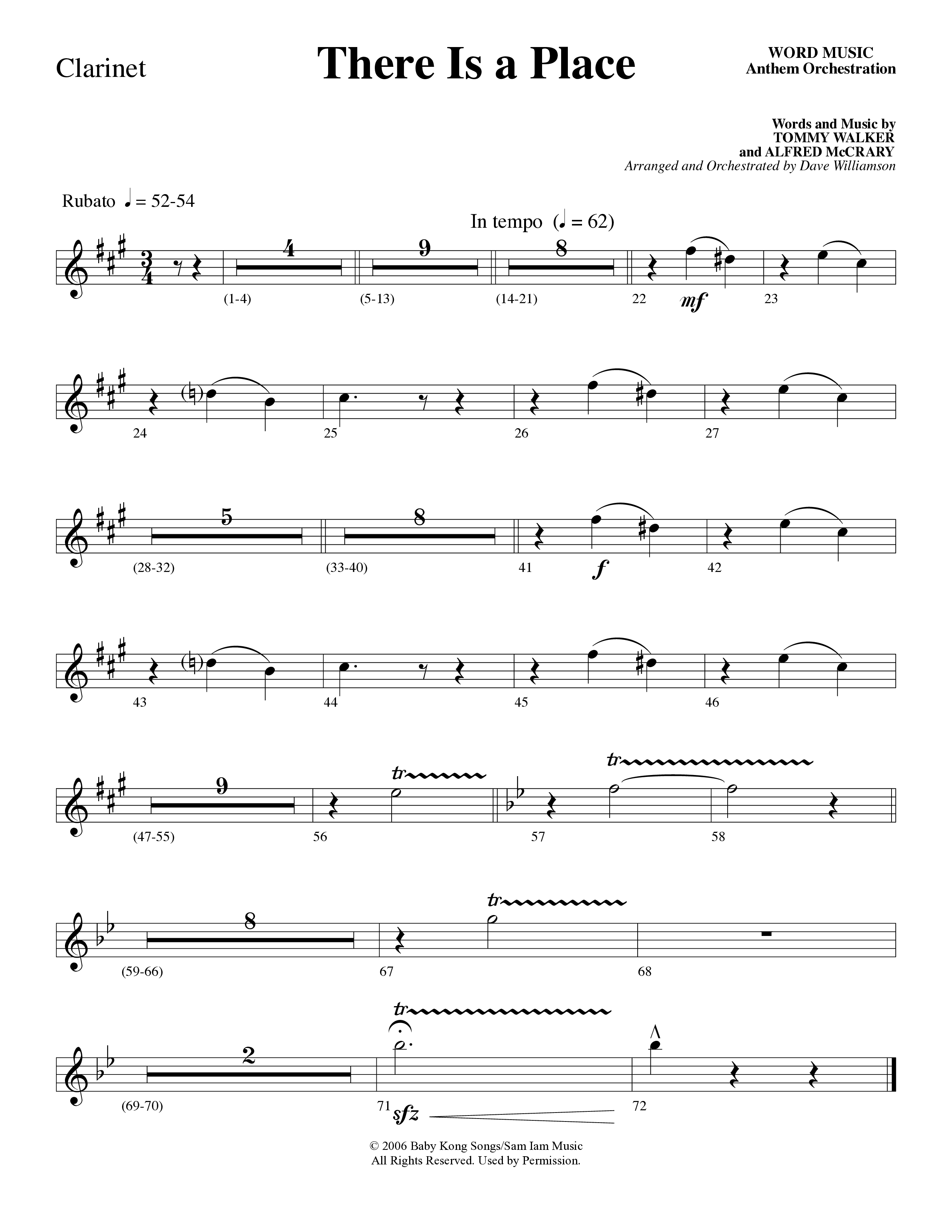 There Is a Place (Choral Anthem SATB) Clarinet (Word Music Choral / Arr. Dave Williamson)