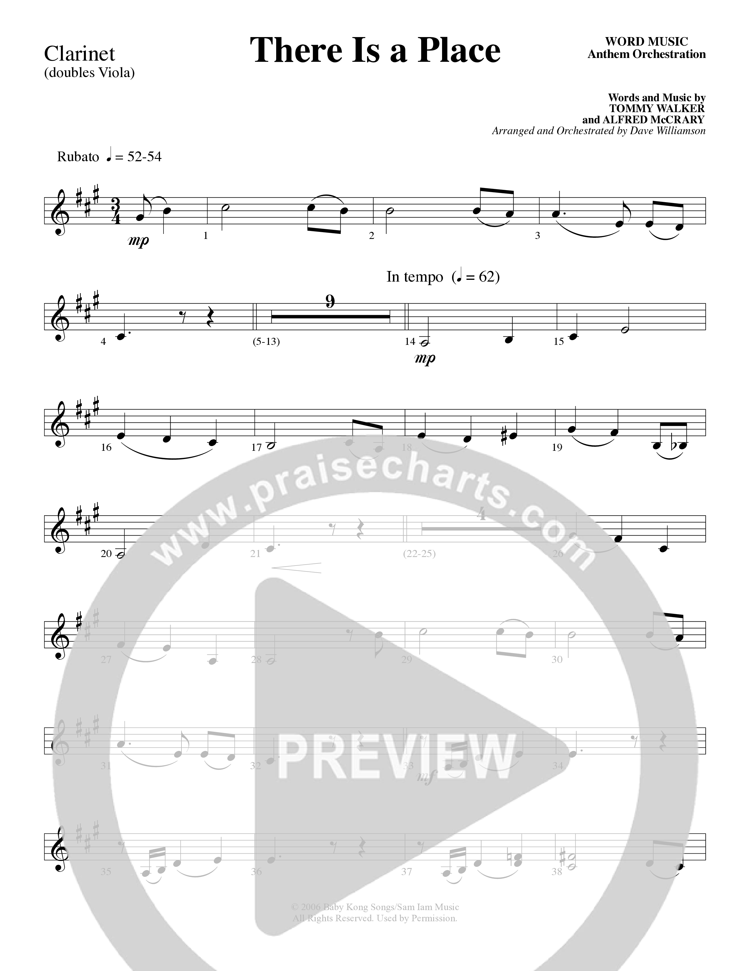 There Is a Place (Choral Anthem SATB) Clarinet (Word Music Choral / Arr. Dave Williamson)