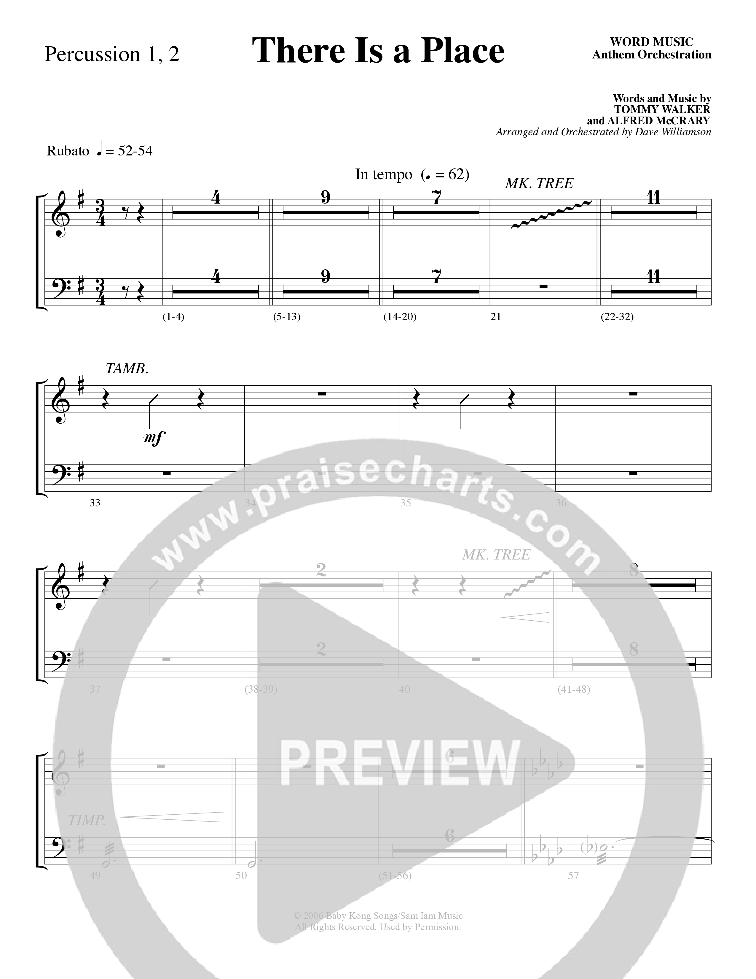 There Is a Place (Choral Anthem SATB) Percussion 1/2 (Word Music Choral / Arr. Dave Williamson)