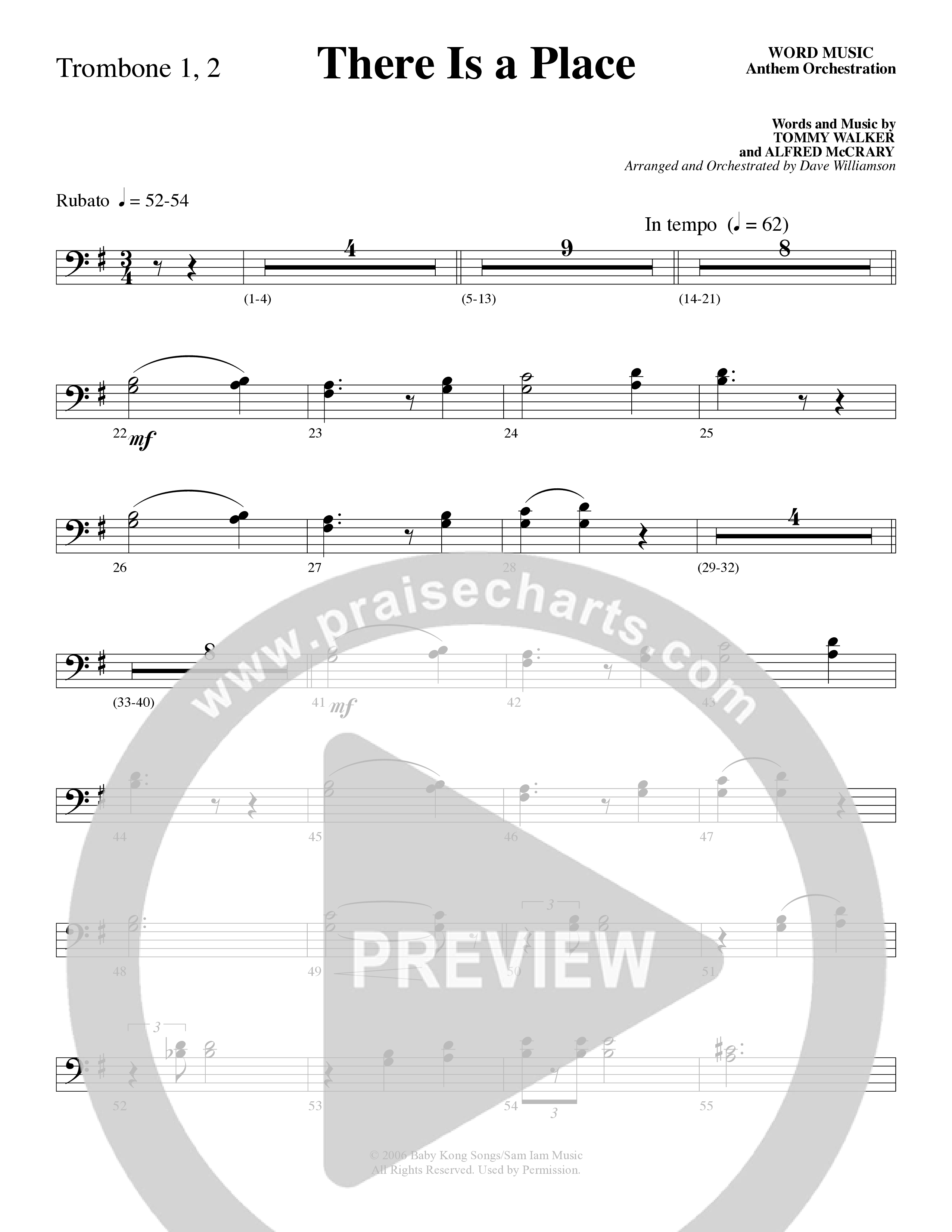 There Is a Place (Choral Anthem SATB) Trombone 1/2 (Word Music Choral / Arr. Dave Williamson)