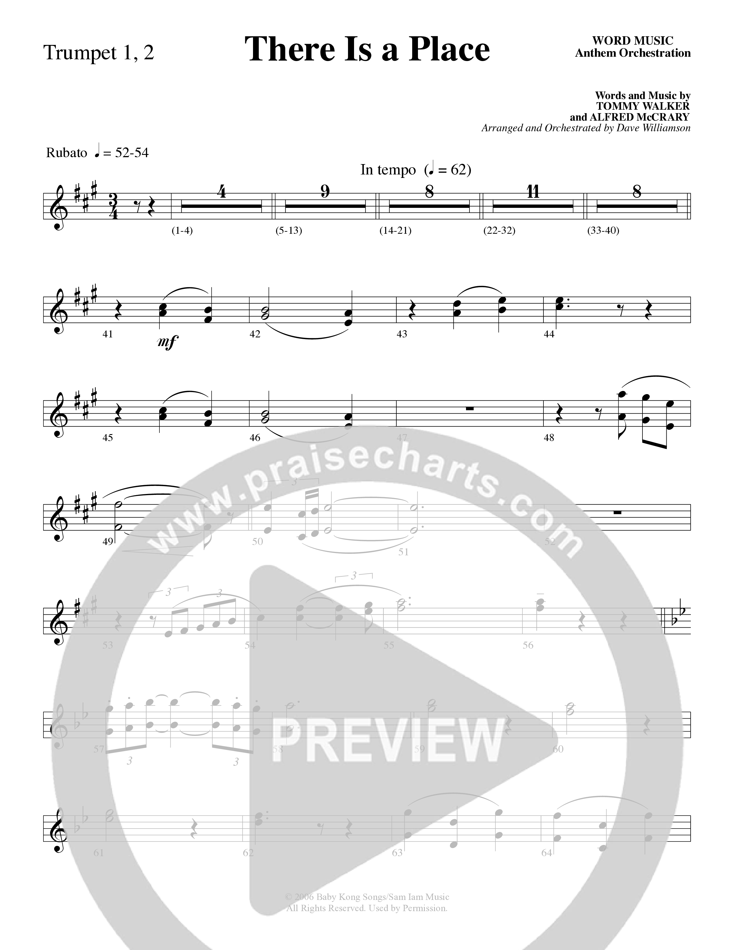 There Is a Place (Choral Anthem SATB) Trumpet 1,2 (Word Music Choral / Arr. Dave Williamson)