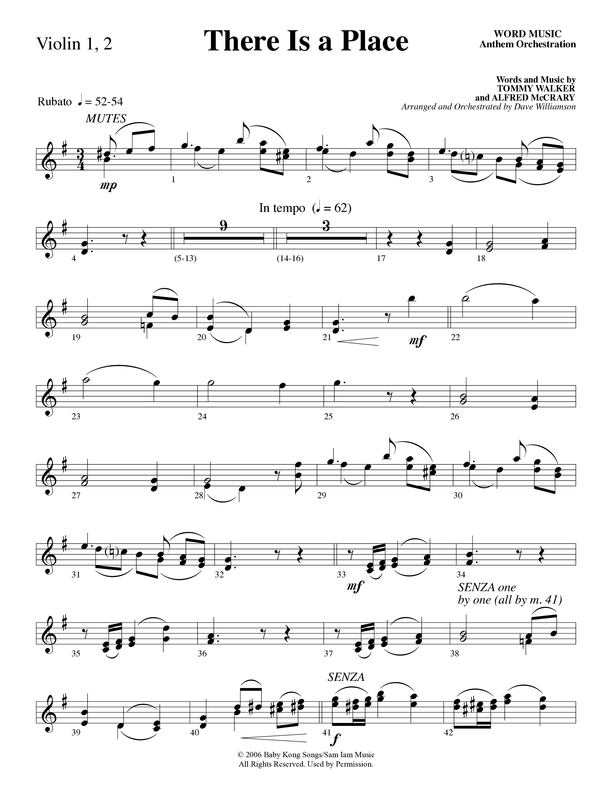 There Is a Place (Choral Anthem SATB) Violin 1/2 (Word Music Choral / Arr. Dave Williamson)