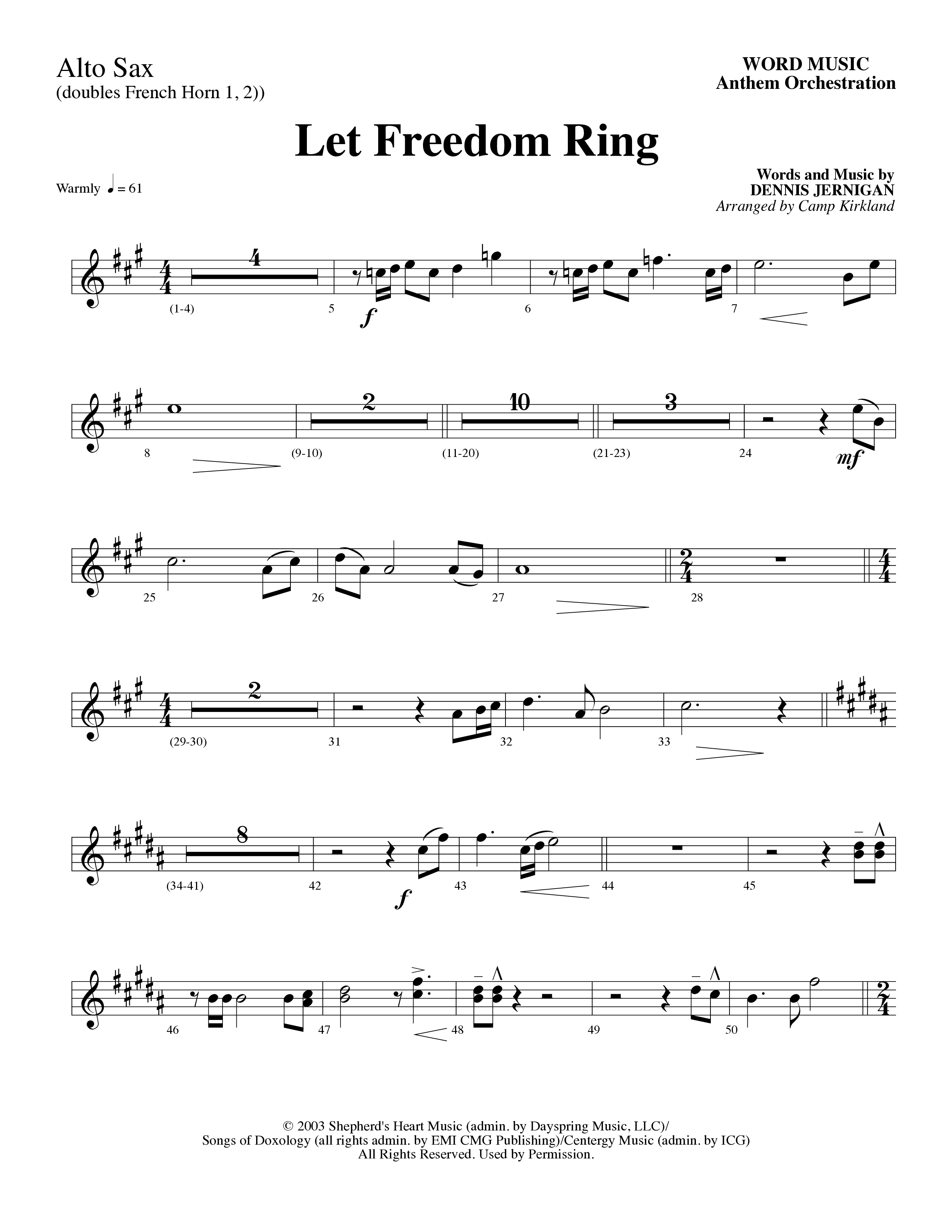 Let Freedom Ring (Choral Anthem SATB) Alto Sax (Word Music Choral / Arr. Camp Kirkland)