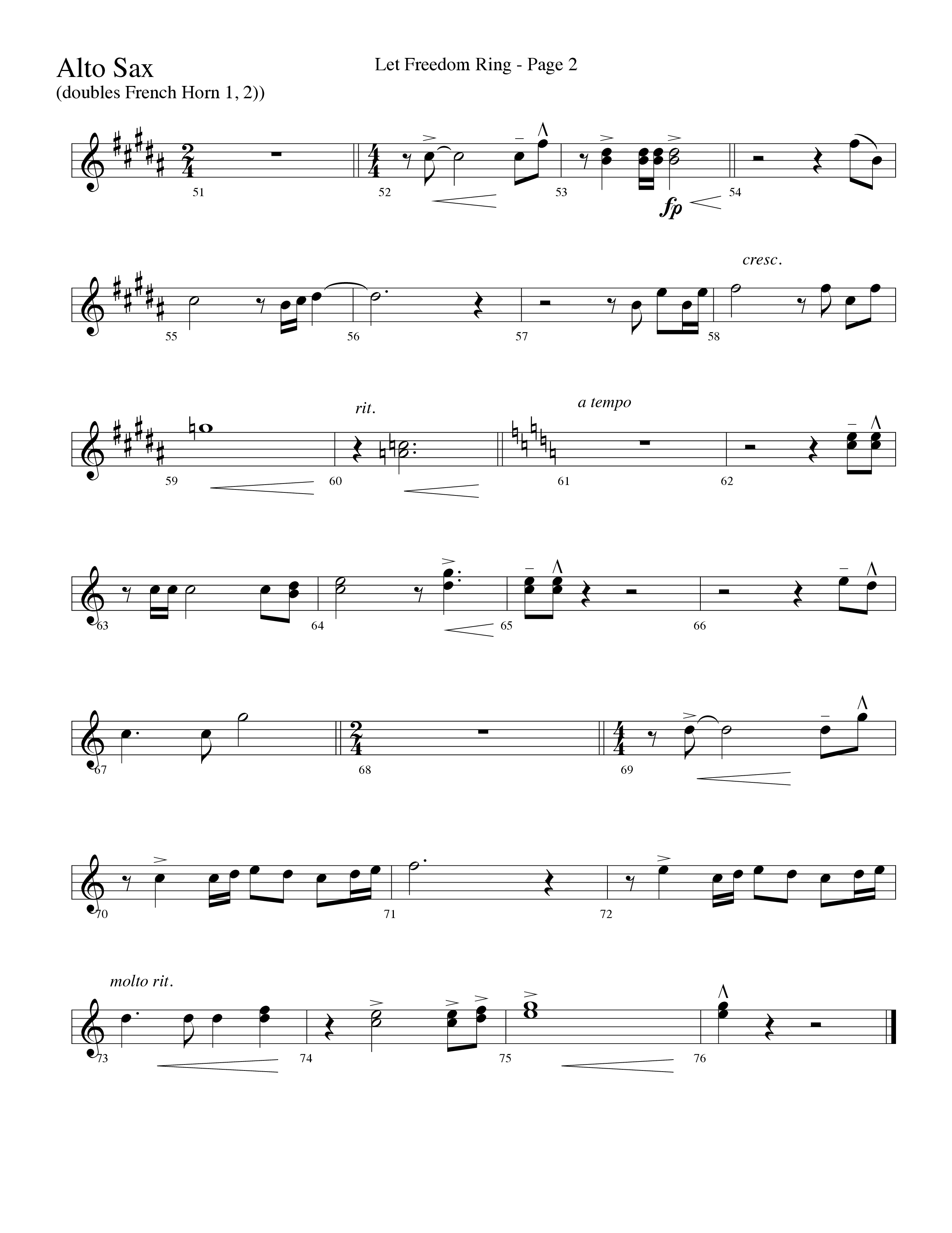 Let Freedom Ring (Choral Anthem SATB) Alto Sax (Word Music Choral / Arr. Camp Kirkland)