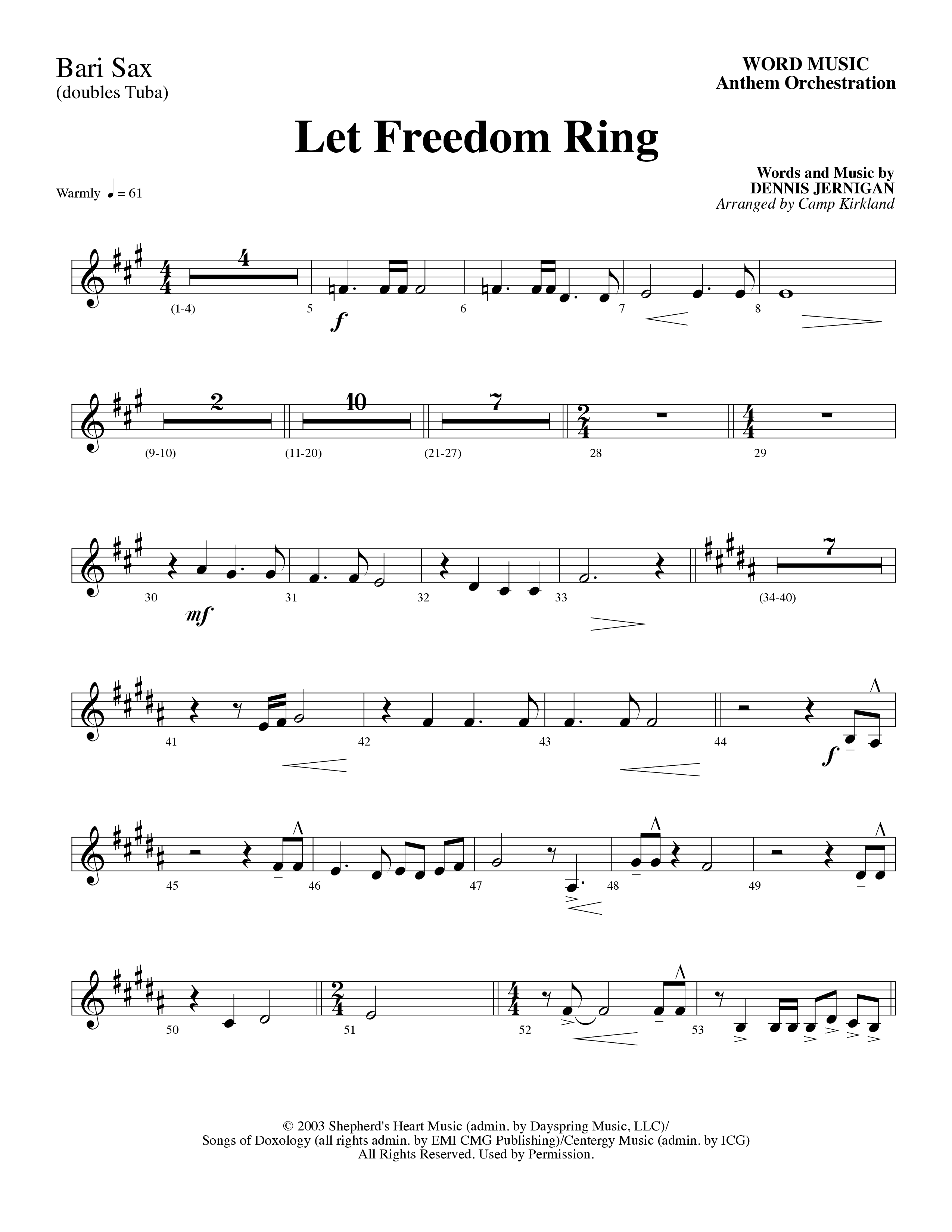 Let Freedom Ring (Choral Anthem SATB) Bari Sax (Word Music Choral / Arr. Camp Kirkland)