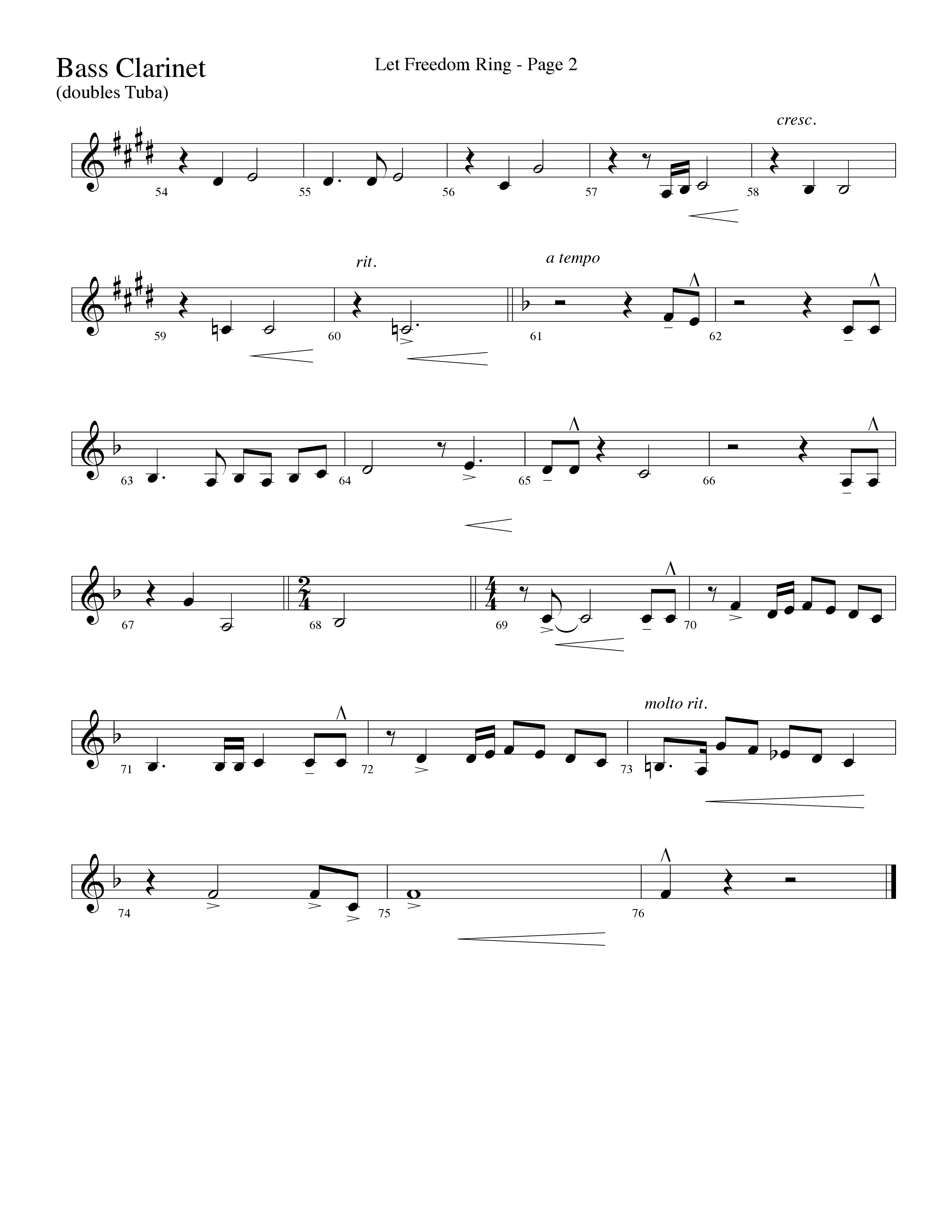 Let Freedom Ring (Choral Anthem SATB) Bass Clarinet (Word Music Choral / Arr. Camp Kirkland)