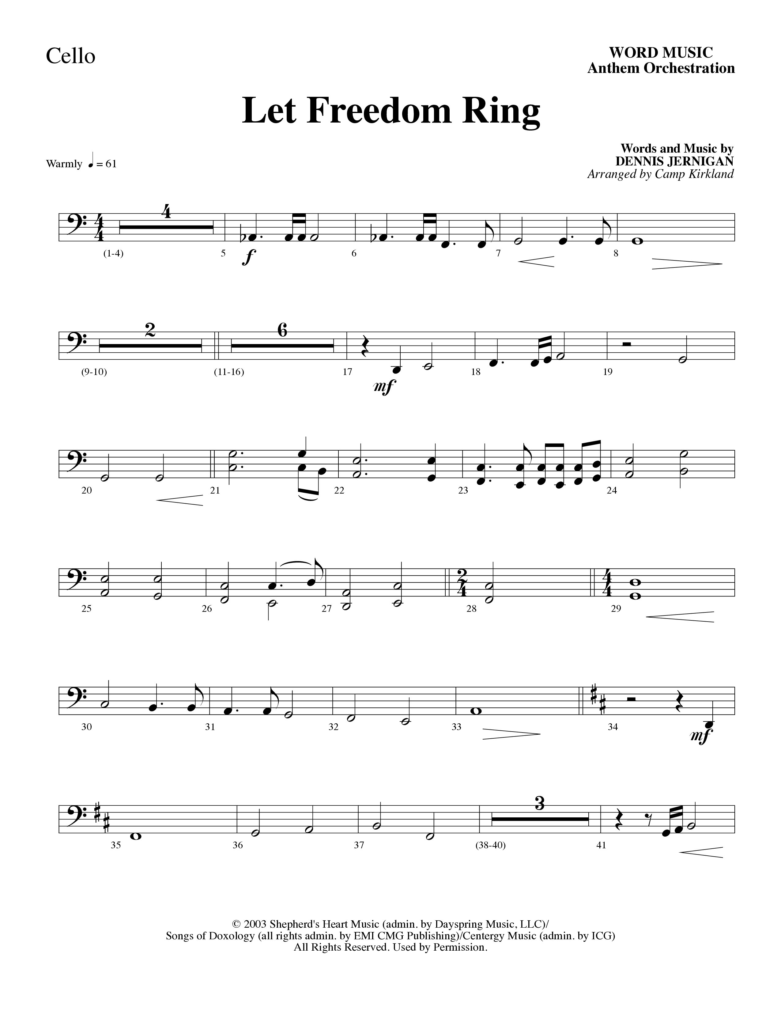 Let Freedom Ring (Choral Anthem SATB) Cello (Word Music Choral / Arr. Camp Kirkland)