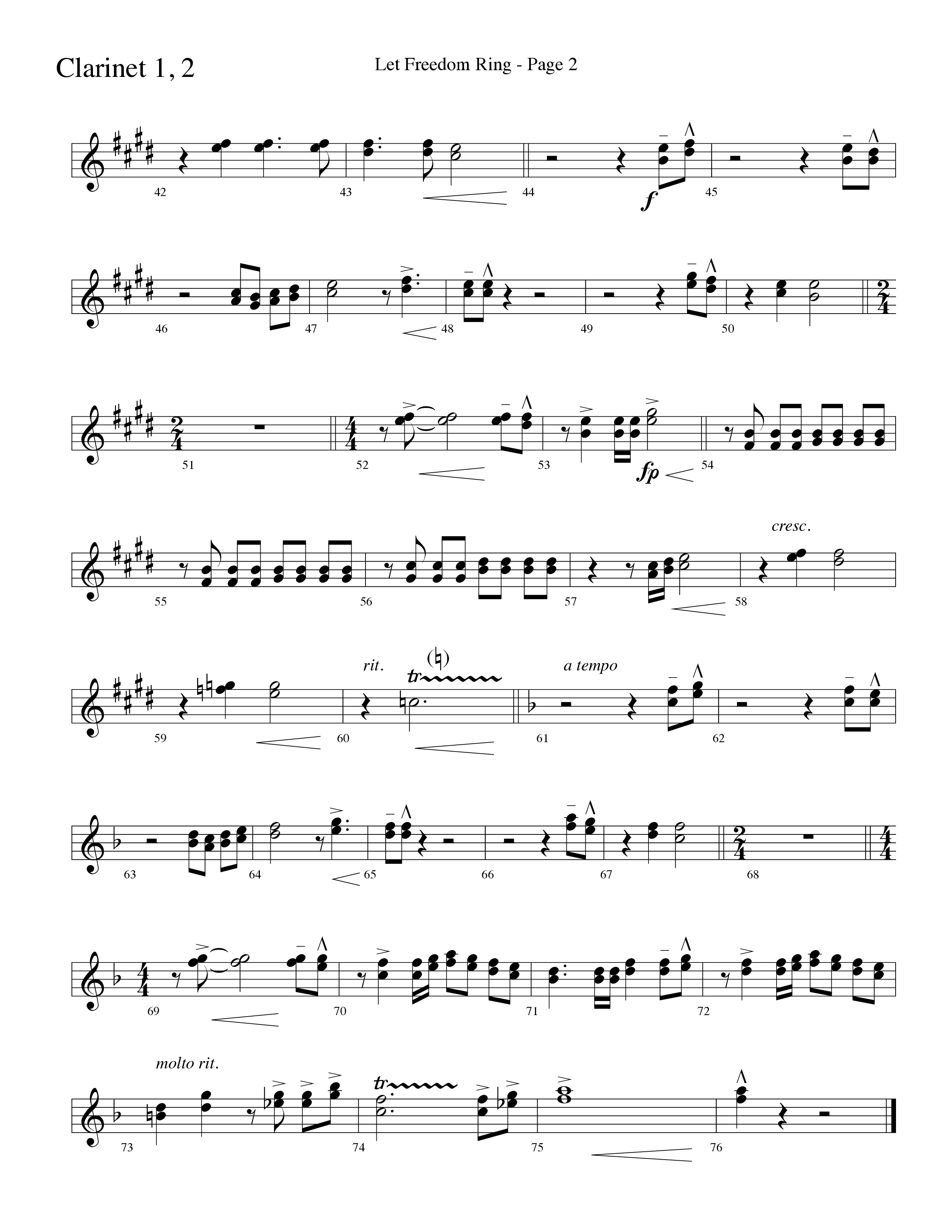 Let Freedom Ring (Choral Anthem SATB) Clarinet 1/2 (Word Music Choral / Arr. Camp Kirkland)
