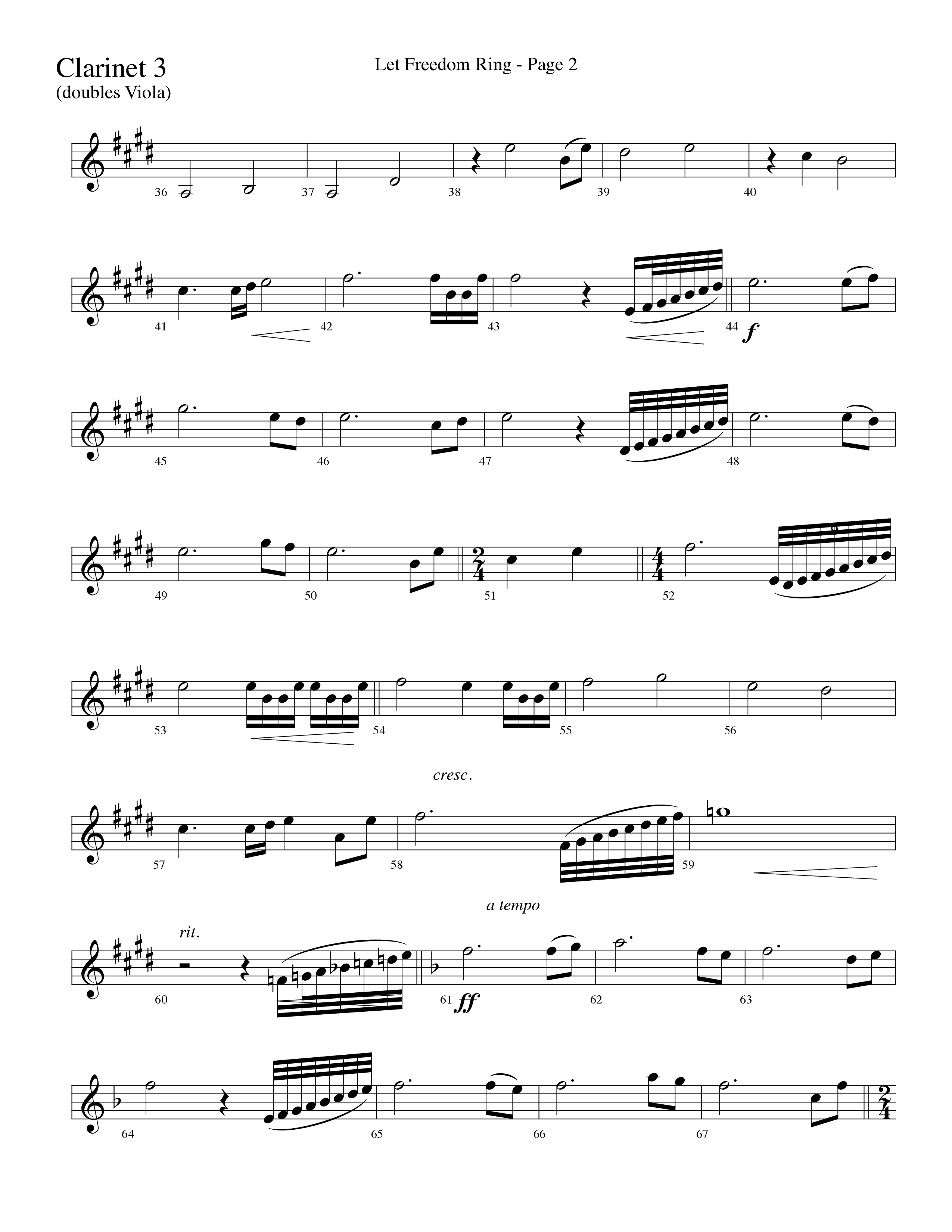 Let Freedom Ring (Choral Anthem SATB) Clarinet 3 (Word Music Choral / Arr. Camp Kirkland)