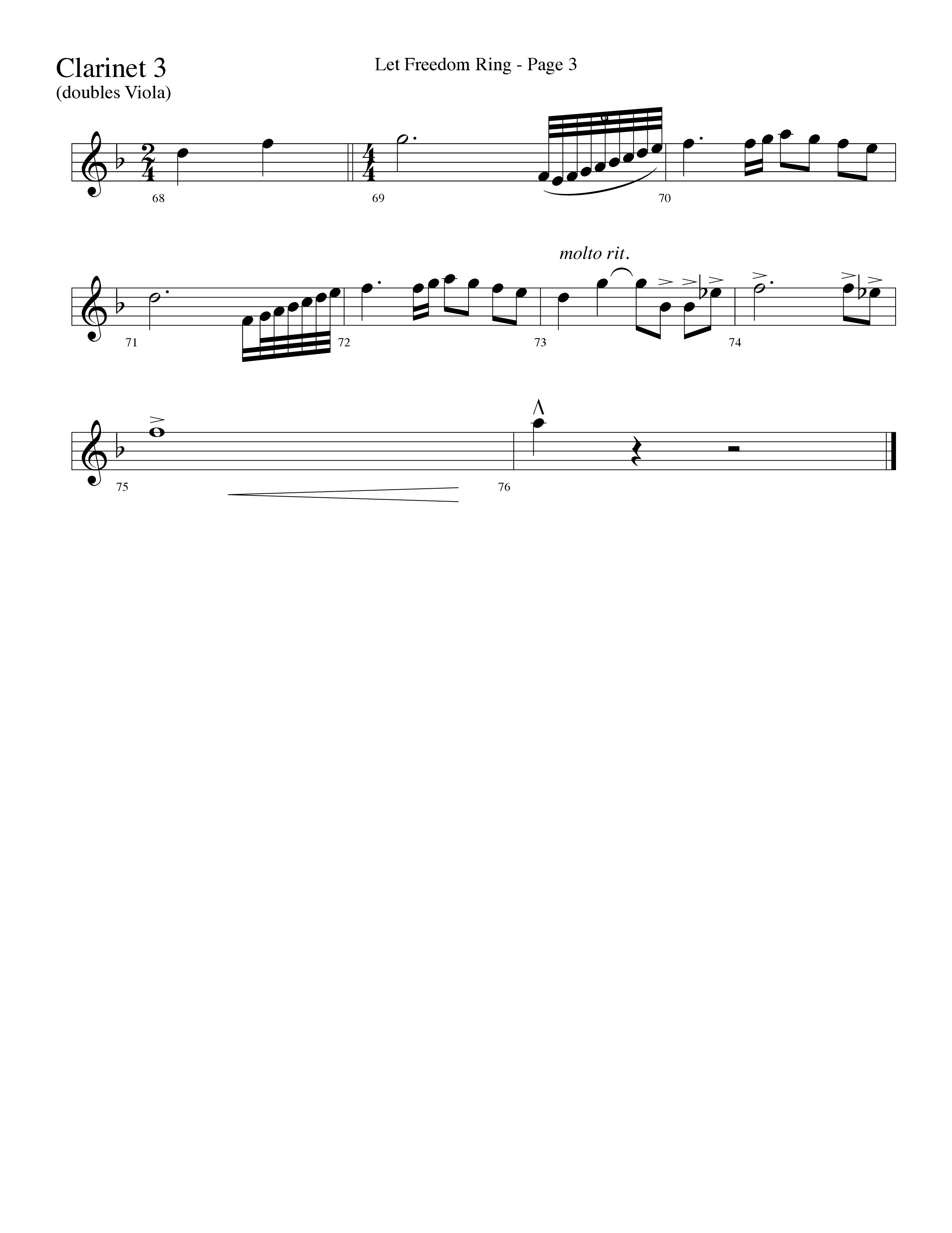 Let Freedom Ring (Choral Anthem SATB) Clarinet 3 (Word Music Choral / Arr. Camp Kirkland)