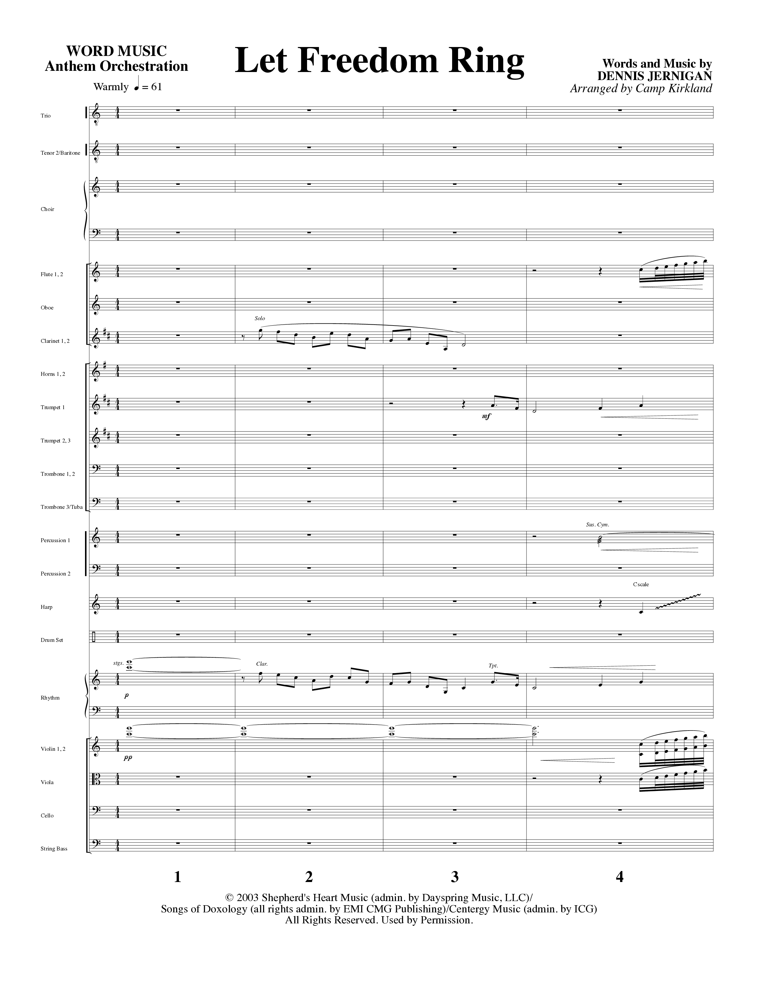 Let Freedom Ring (Choral Anthem SATB) Orchestration (Word Music Choral / Arr. Camp Kirkland)