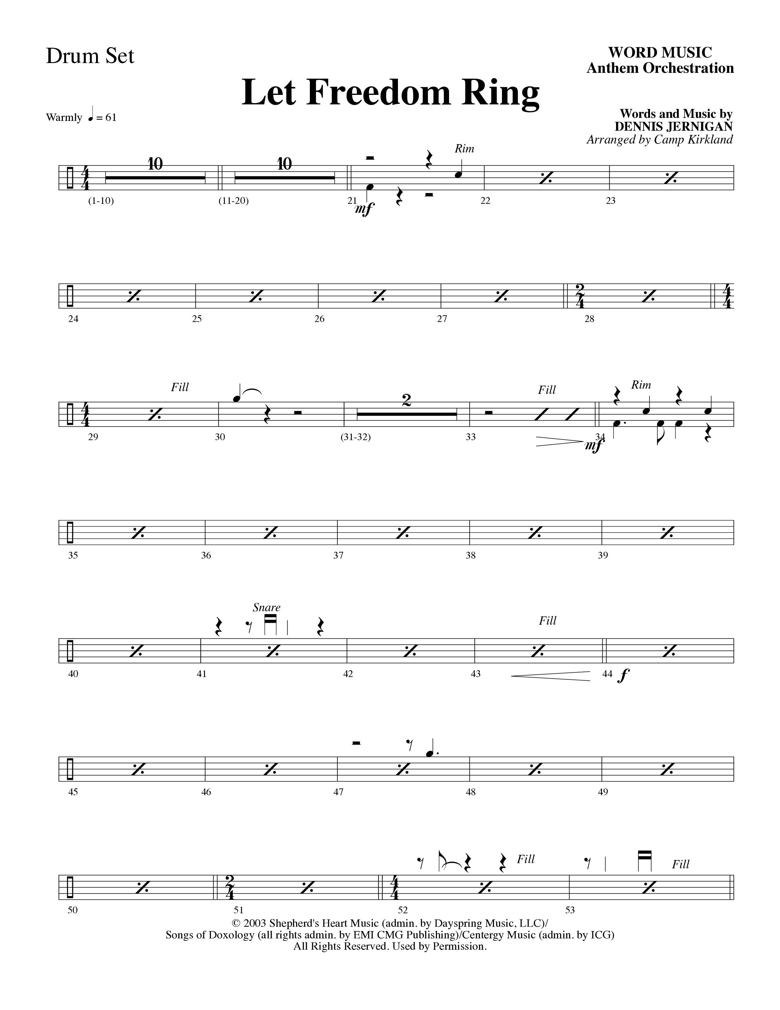 Let Freedom Ring (Choral Anthem SATB) Drum Set (Word Music Choral / Arr. Camp Kirkland)