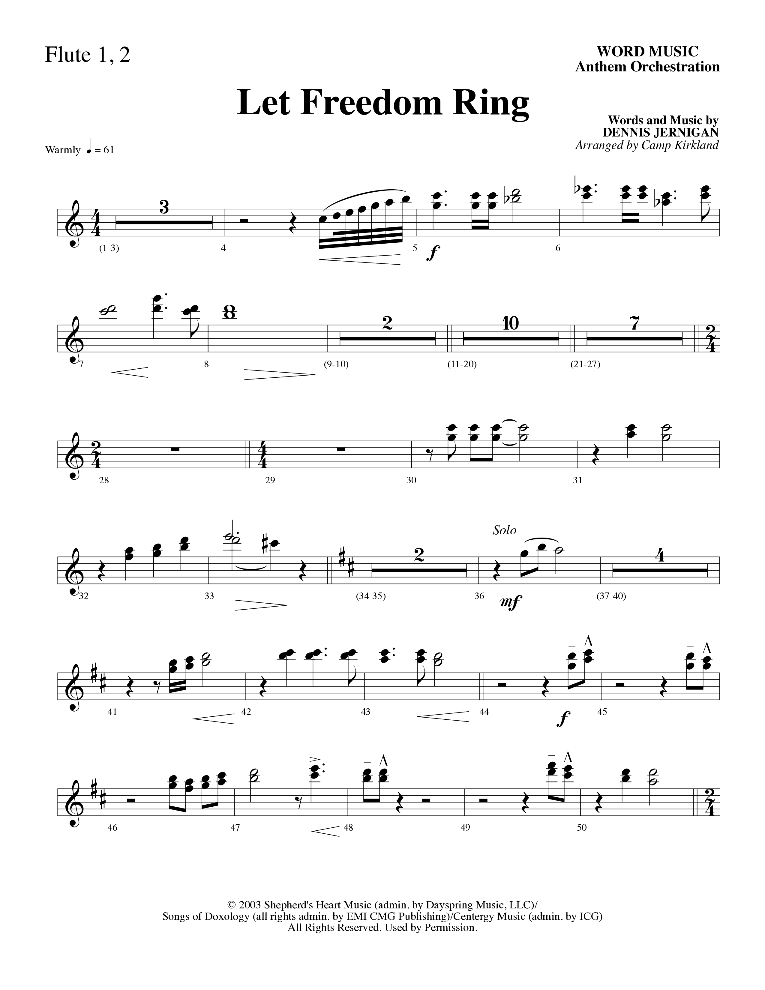 Let Freedom Ring (Choral Anthem SATB) Flute 1/2 (Word Music Choral / Arr. Camp Kirkland)