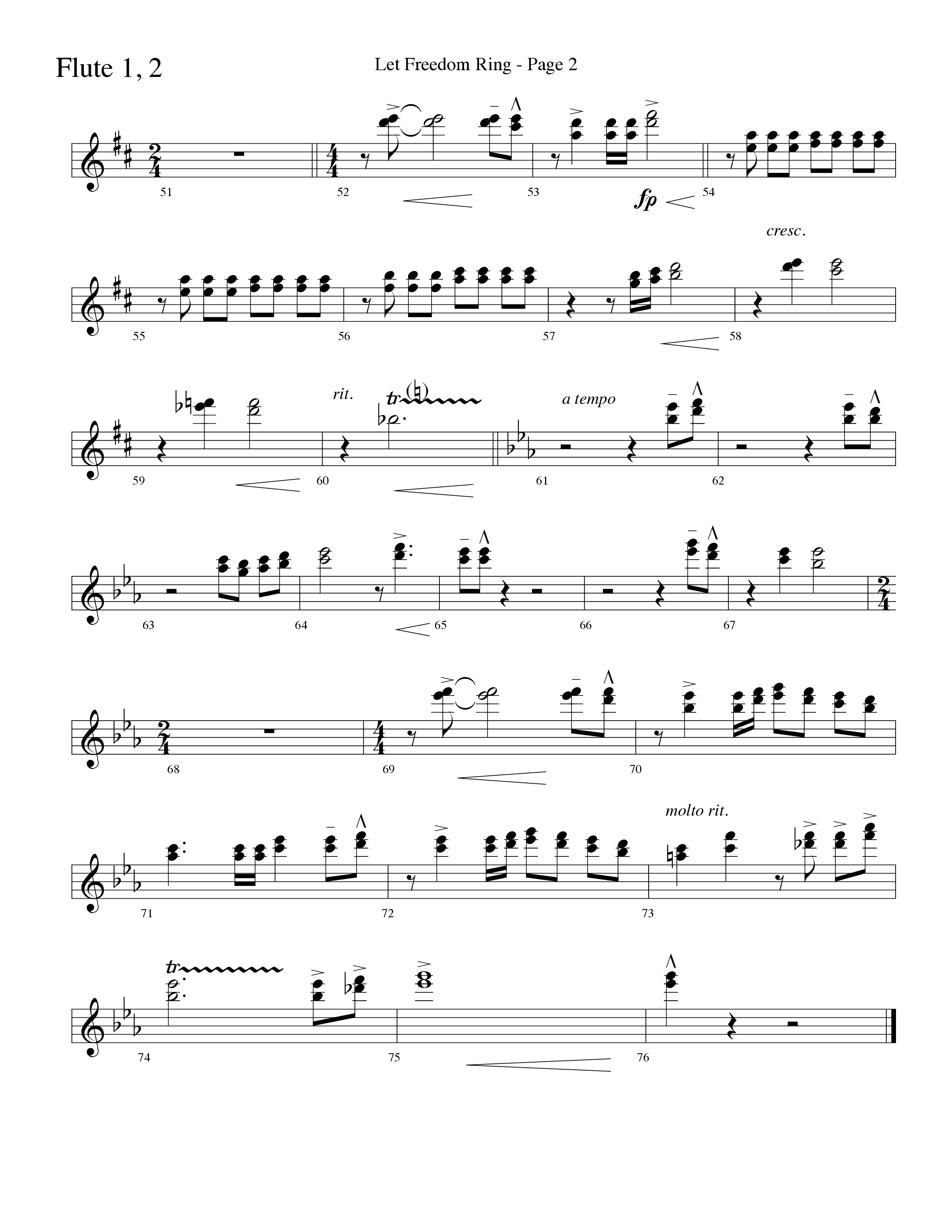 Let Freedom Ring (Choral Anthem SATB) Flute 1/2 (Word Music Choral / Arr. Camp Kirkland)
