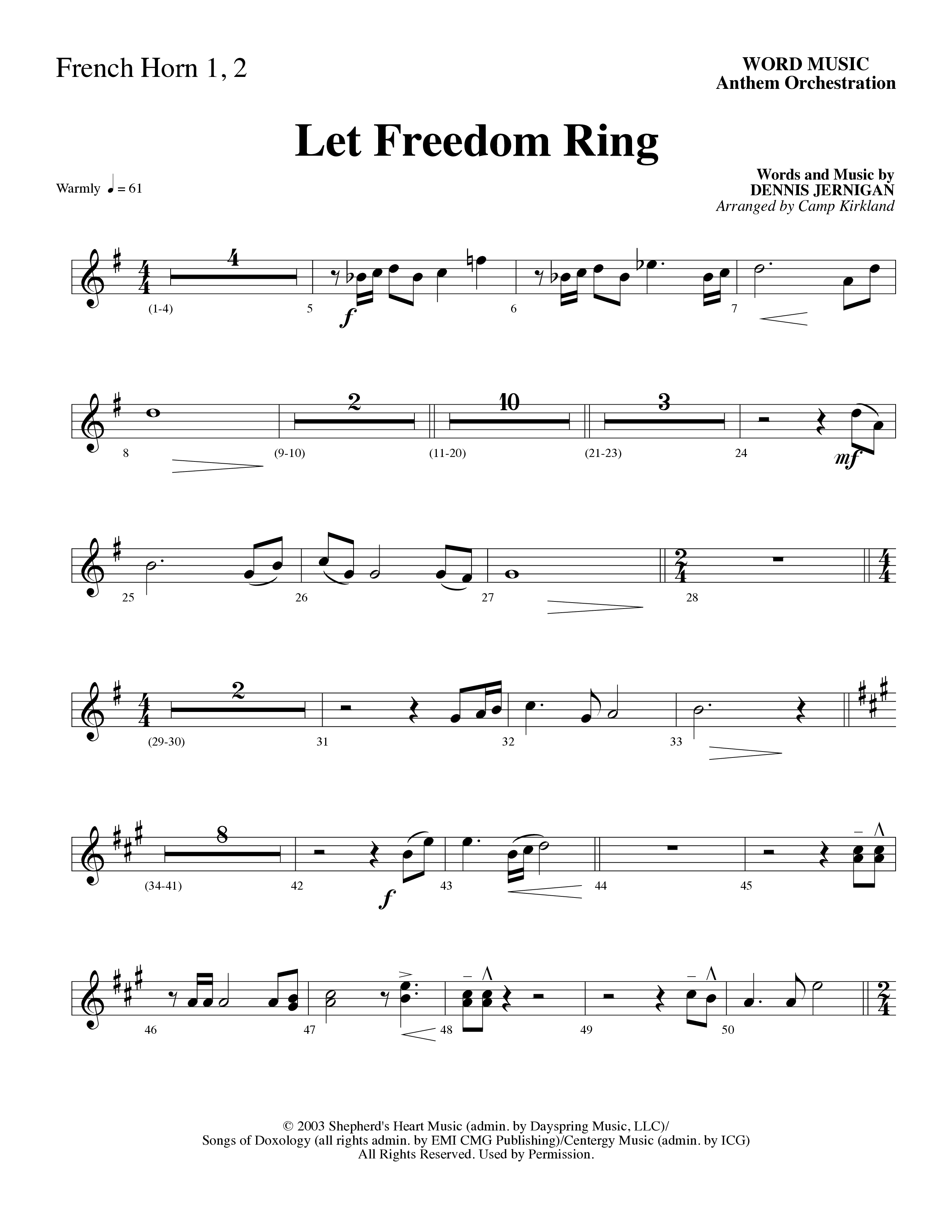 Let Freedom Ring (Choral Anthem SATB) French Horn 1/2 (Word Music Choral / Arr. Camp Kirkland)